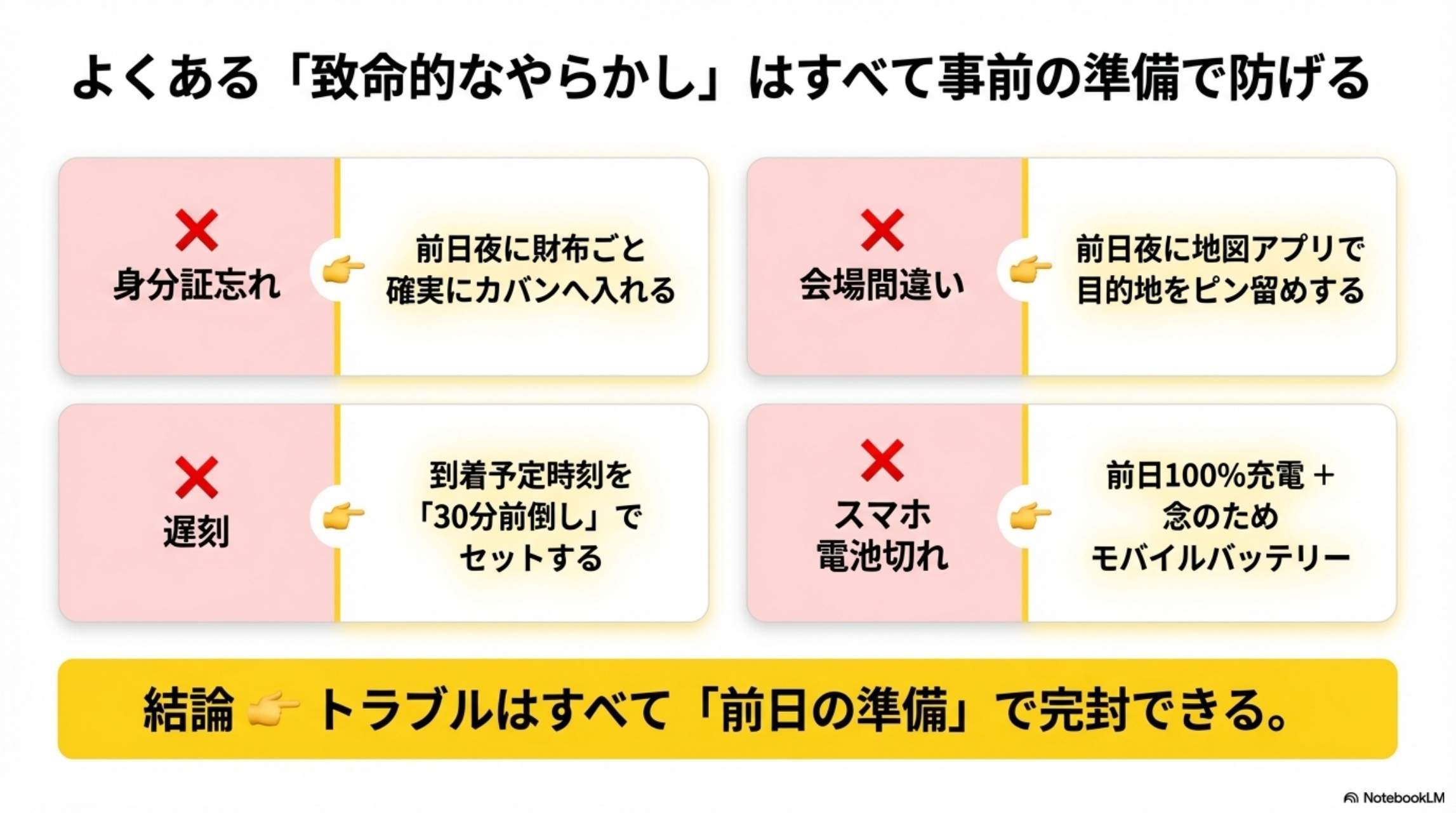第5章 当日の出発前チェック（家出る前にこれ見る）：身分証ある？スマホある？時間余裕ある？声に出して確認しろ