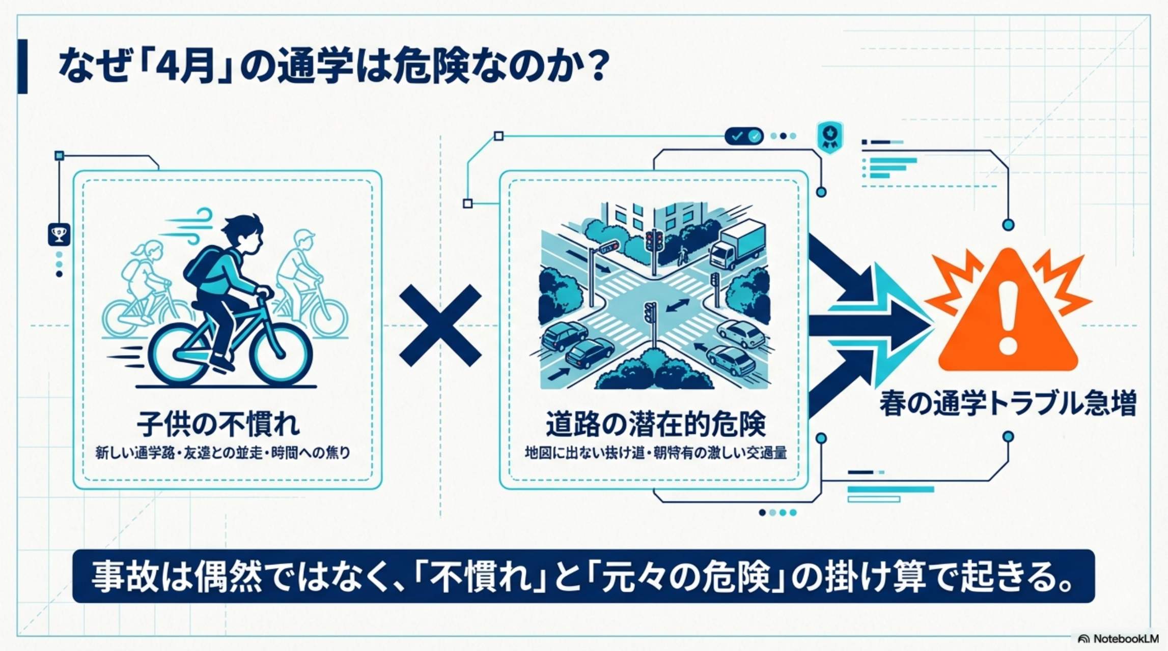 なぜ「4月」の通学は危険なのか？ 子供の不慣れ × 道路の潜在的危険 = 春の通学トラブル急増