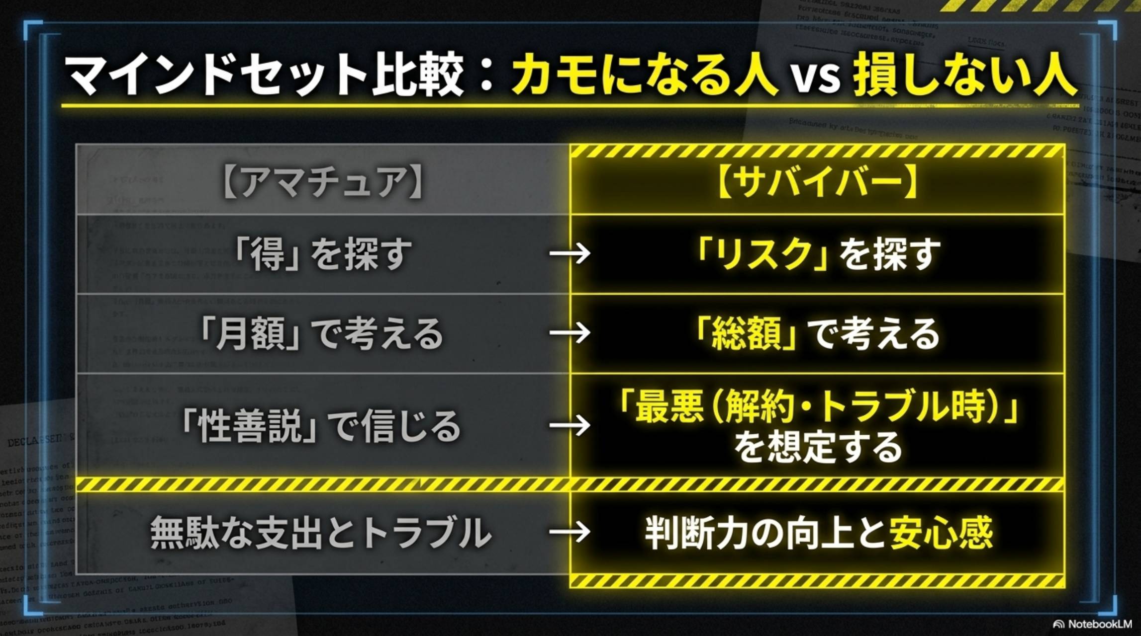 マインドセット比較：カモになる人 vs 損しない人