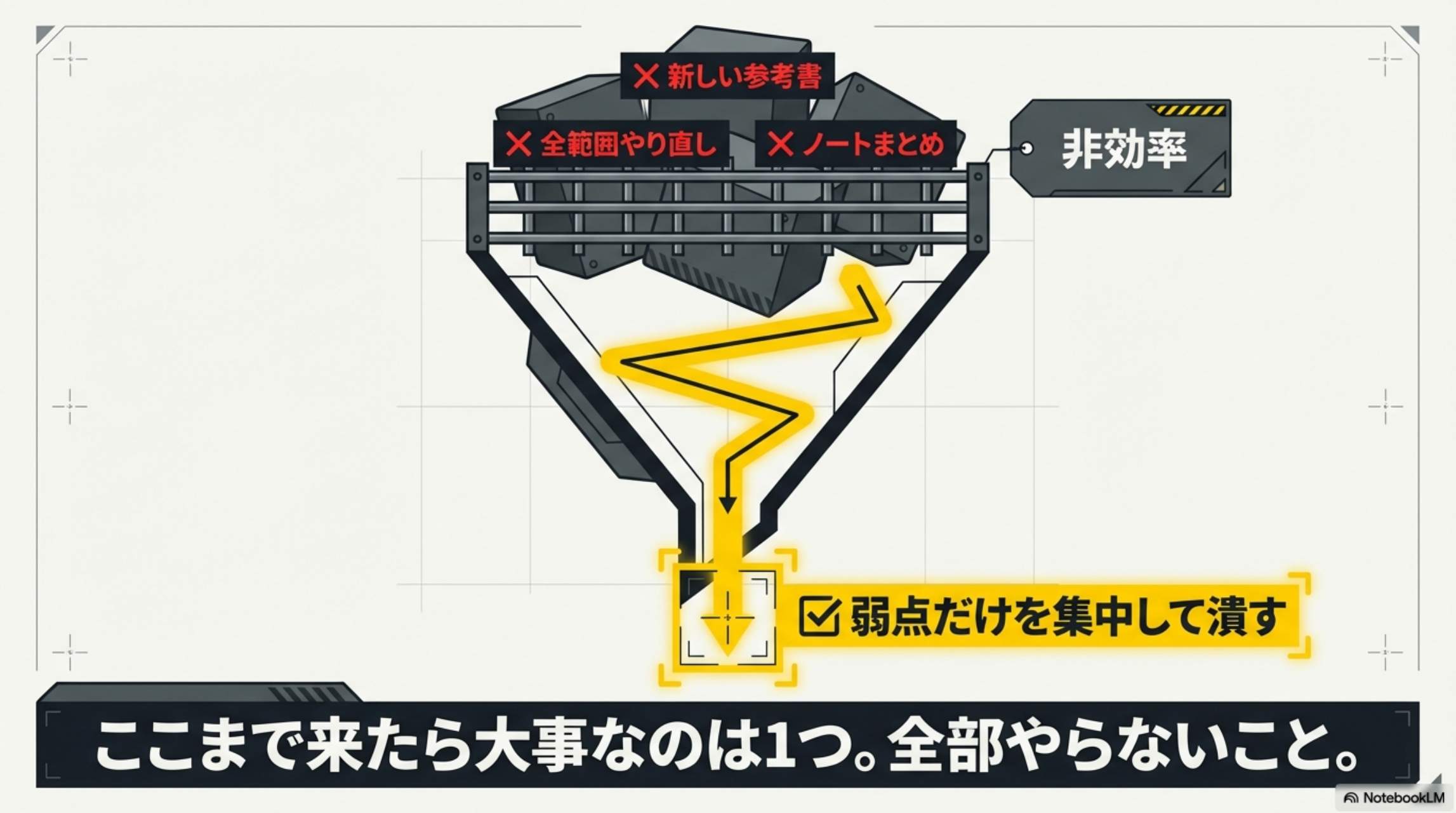 ここまで来たら大事なのは1つ。全部やらないこと。弱点だけを集中して潰す。