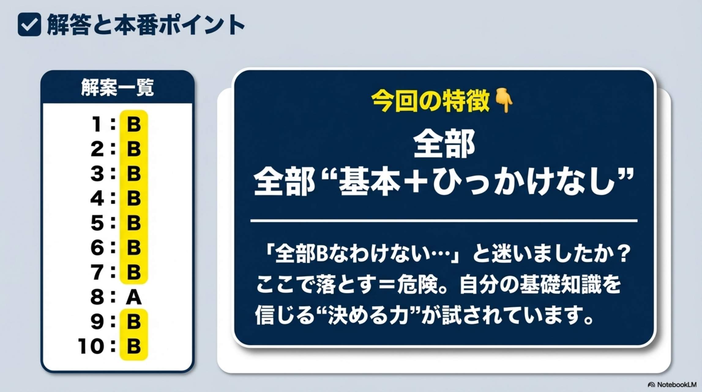 解答と本番ポイント 全部基本＋ひっかけなし
