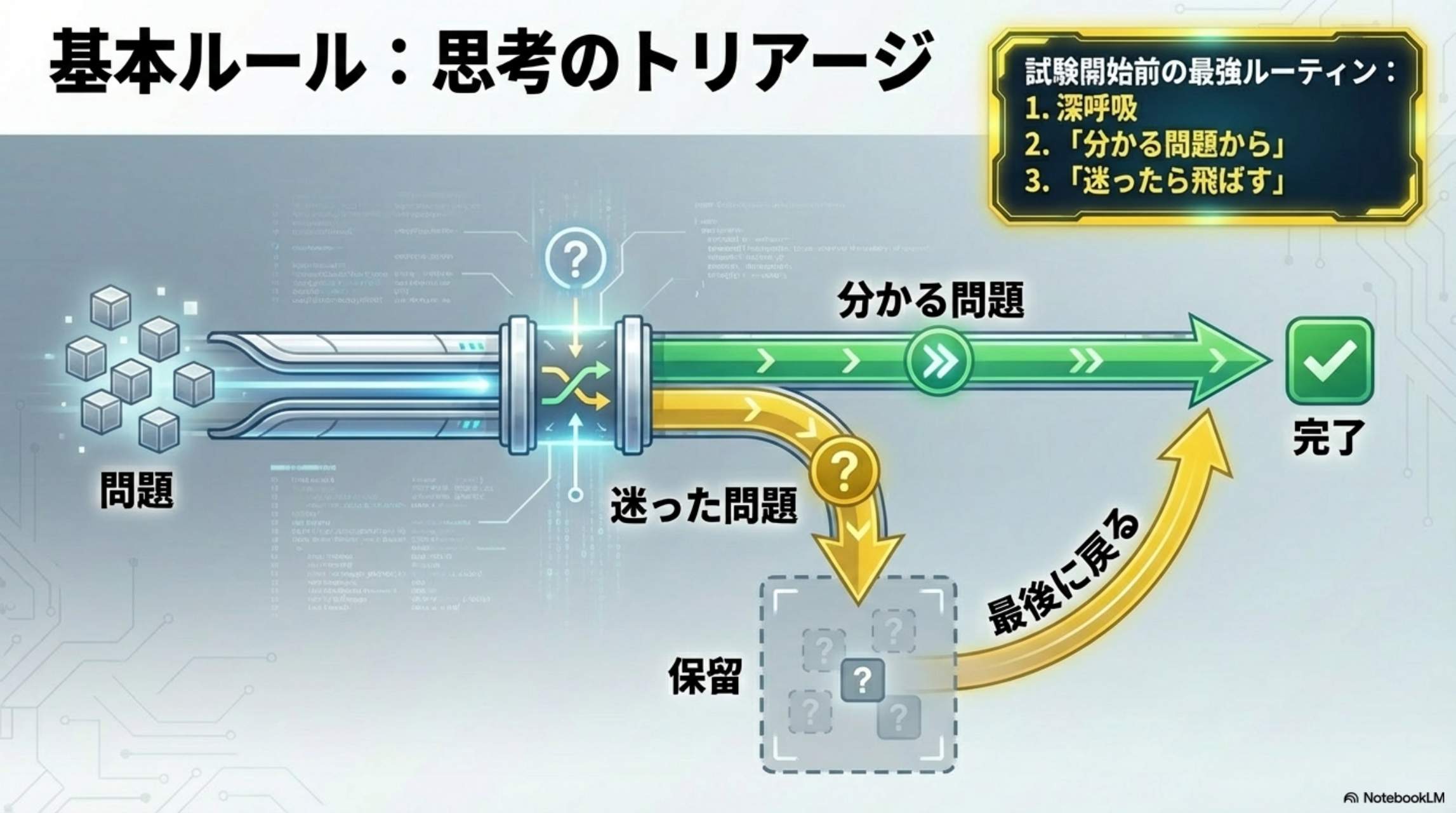 第2章 試験中の正しい思考：①分かる問題から ②迷ったら飛ばす ③最後に戻る。これだけ守ればOK