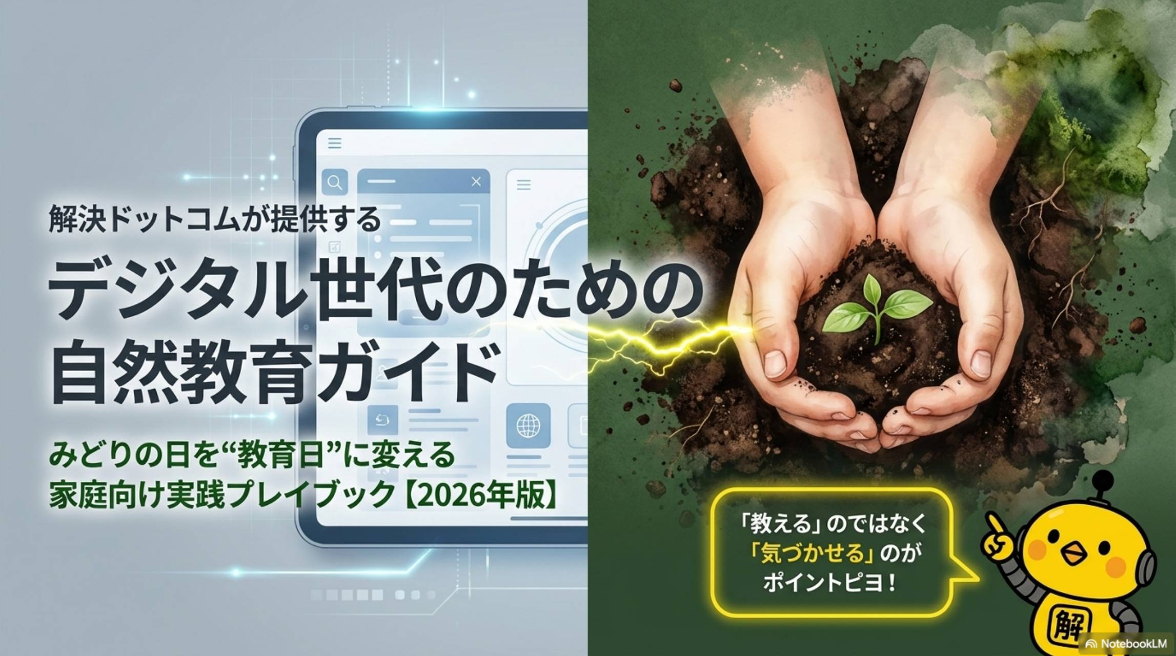 デジタル世代のための自然教育ガイド｜みどりの日を「教育日」に変える家庭向け実践プレイブック【2026年版】｜「教える」のではなく「気づかせる」のがポイントピヨ！