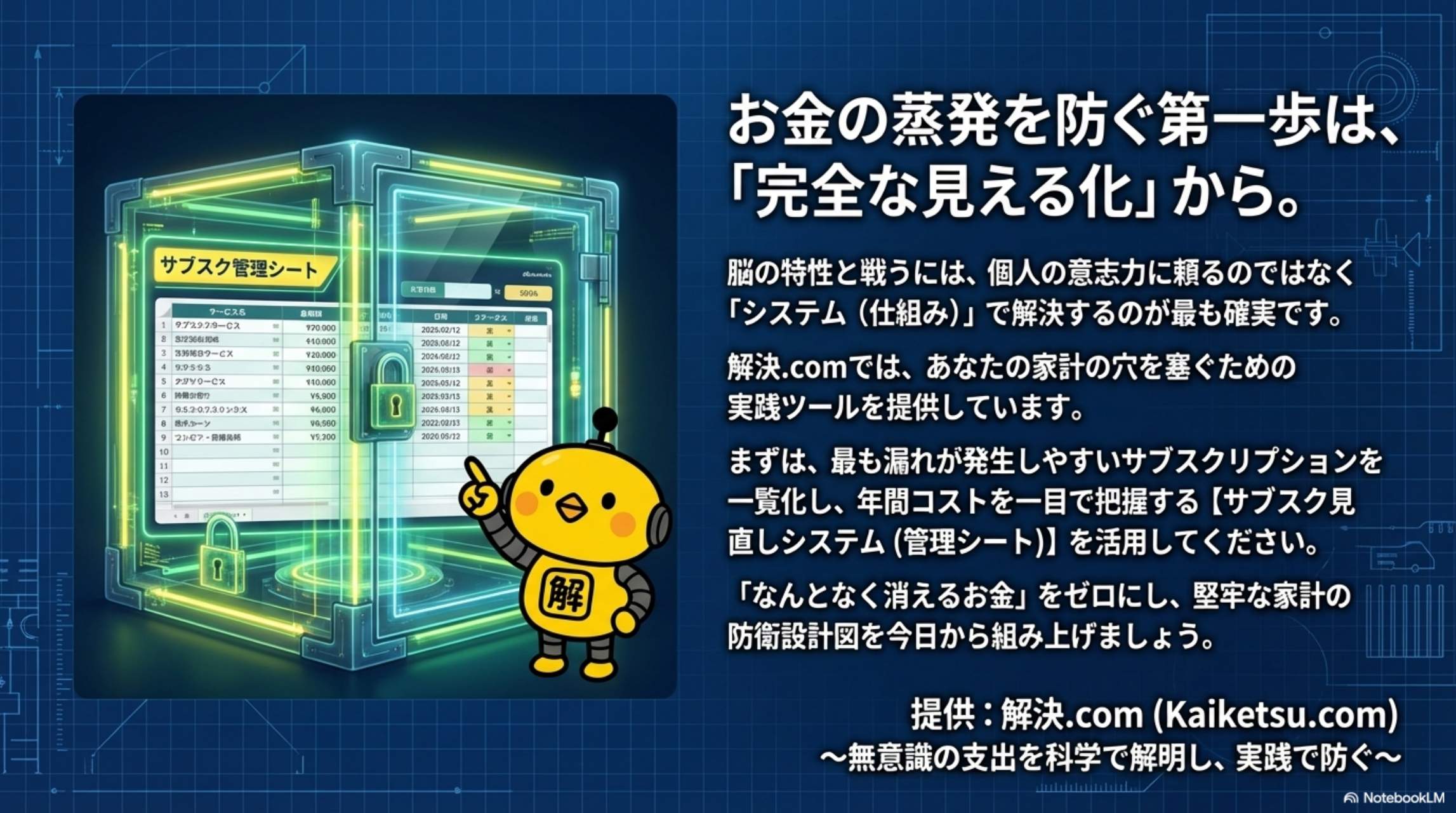 お金の蒸発を防ぐ第一歩は「完全な見える化」から。サブスク管理シートで脳の特性と戦うシステムを構築