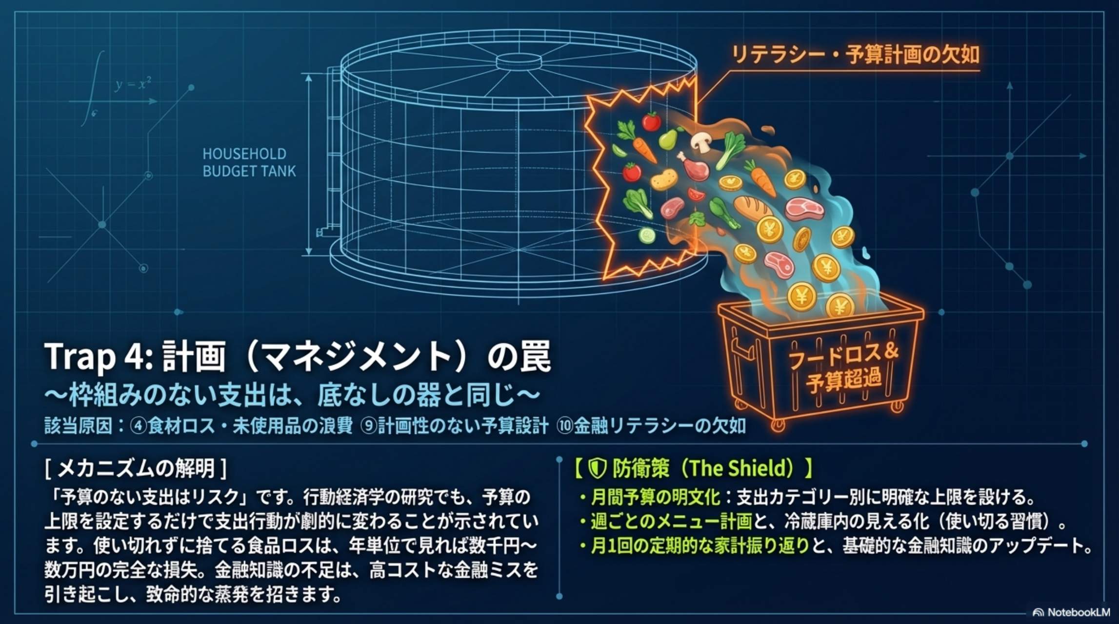 Trap 4: 計画（マネジメント）の罠 〜枠組みのない支出は底なしの器と同じ〜 食材ロス・予算欠如・金融リテラシー不足