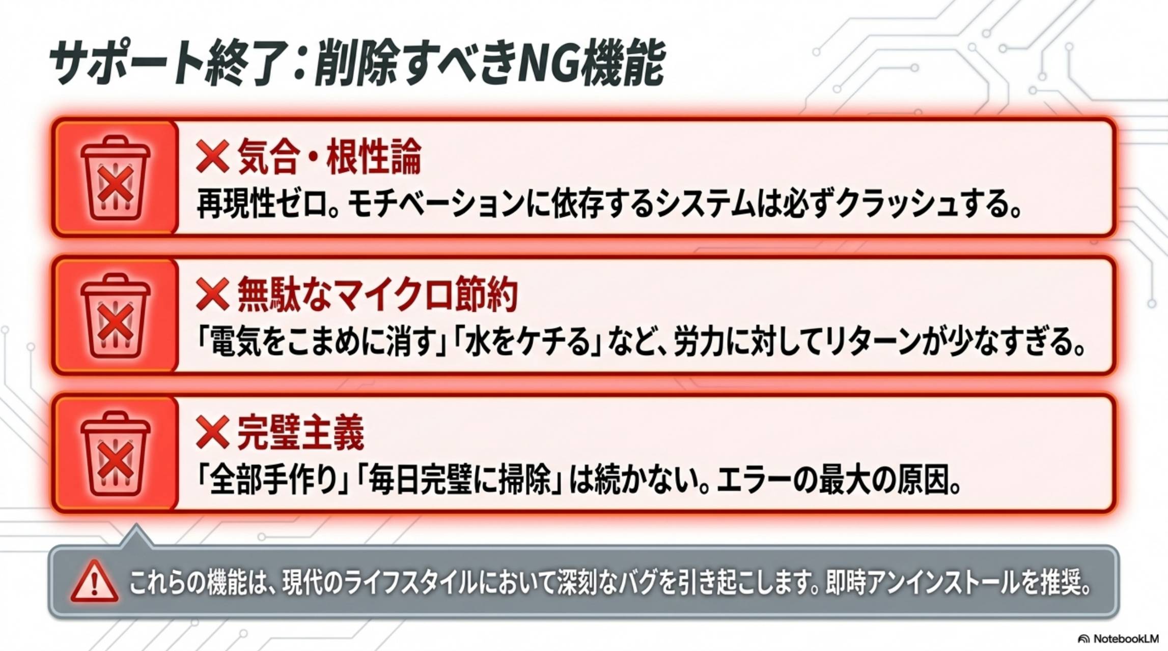 サポート終了：削除すべきNG機能