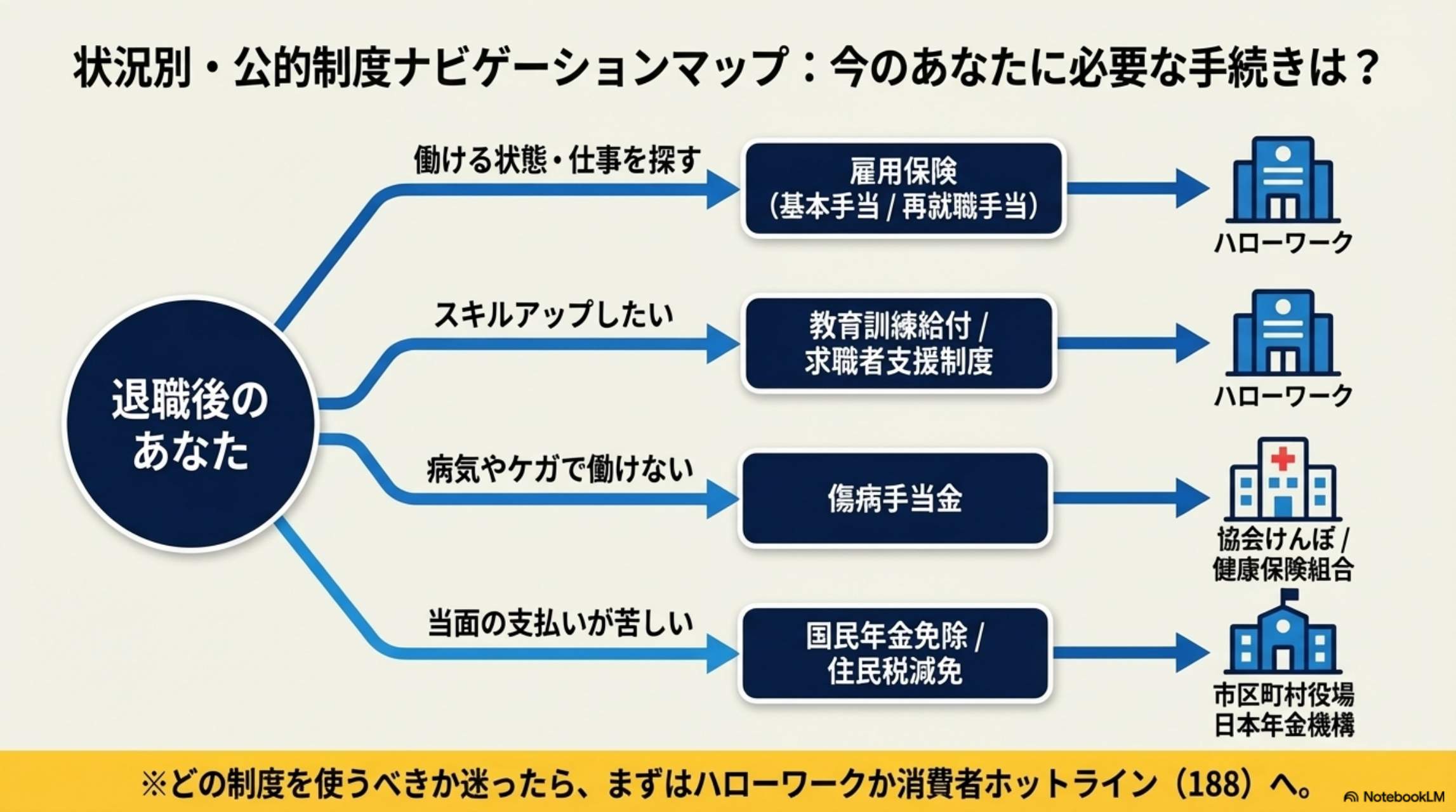 状況別・公的制度ナビゲーションマップ - 退職後の状況に応じた制度と窓口