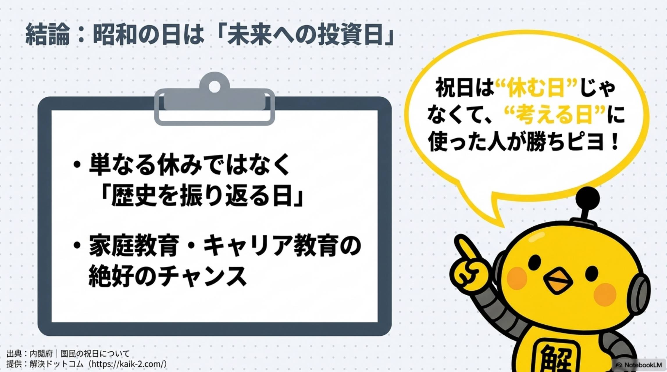 結論：昭和の日は未来への投資日