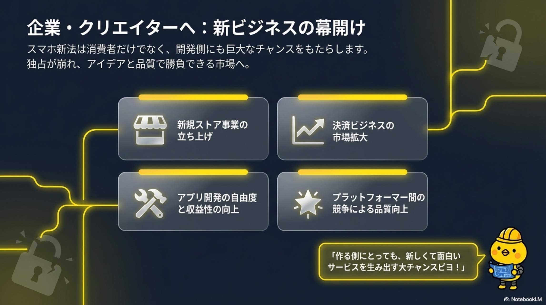 企業・クリエイターへ 新ビジネスの幕開け - 新規ストア・決済・アプリ開発・競争による品質向上