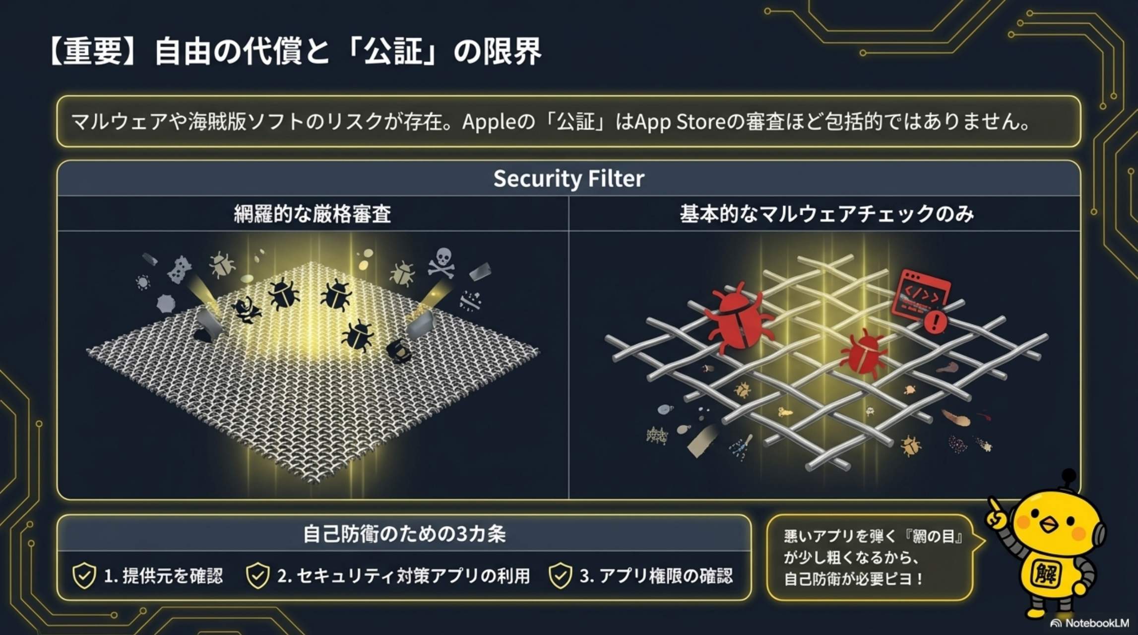自由の代償と公証の限界 - セキュリティフィルターの比較図解