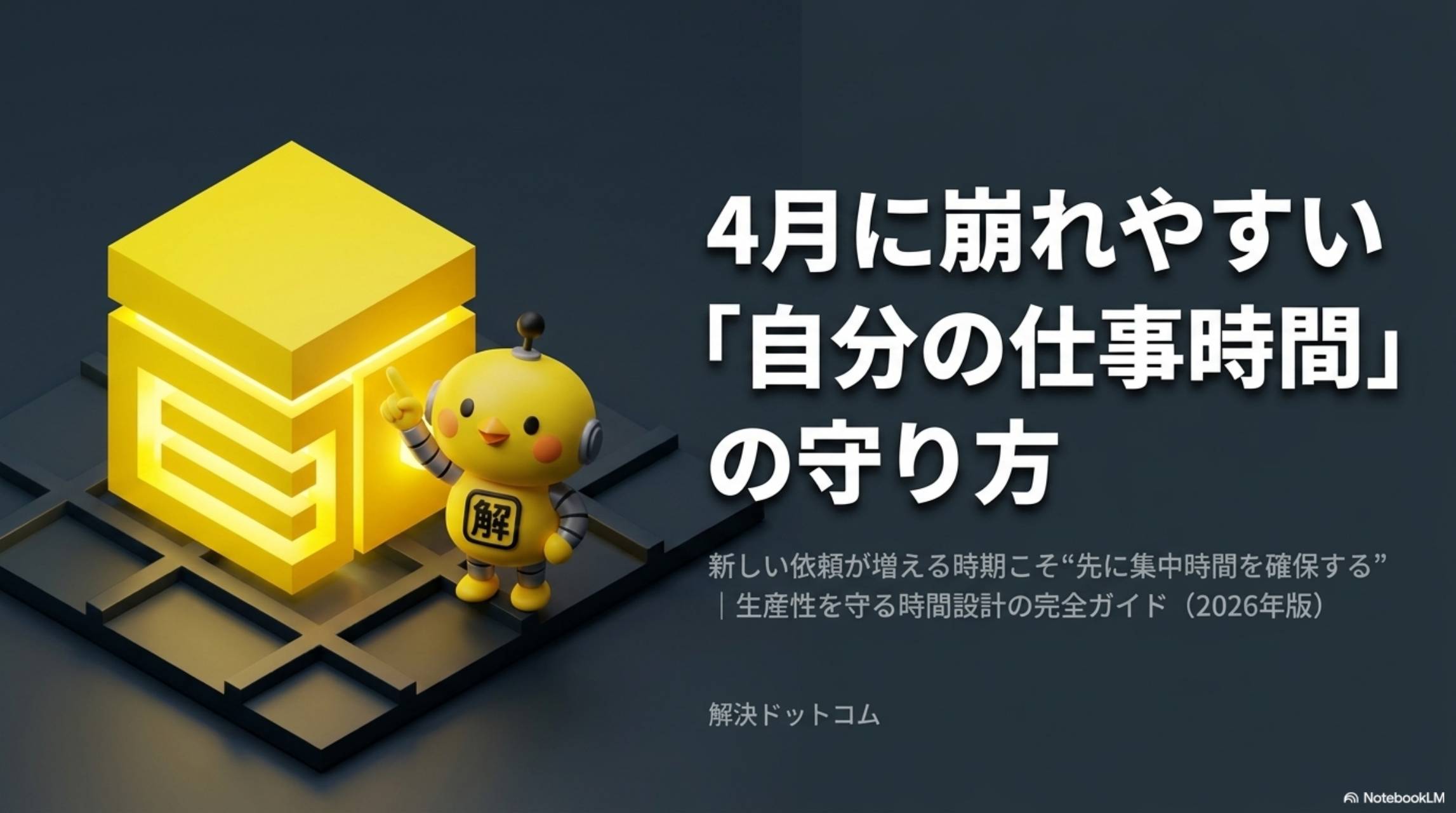 4月に崩れやすい自分の仕事時間の守り方。新しい依頼が増える時期こそ先に集中時間を確保する。生産性を守る時間設計の完全ガイド2026年版。解決ドットコム提供