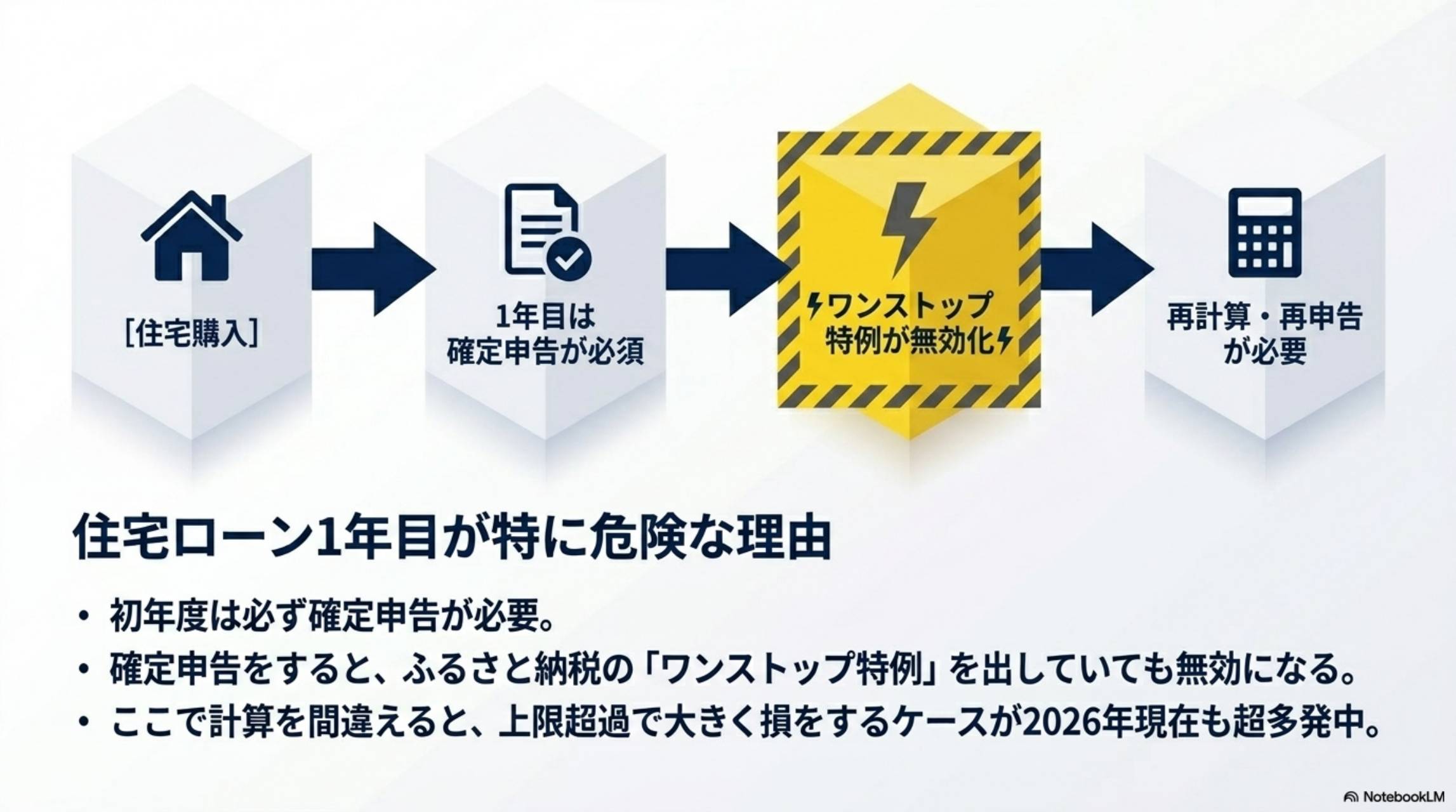 住宅ローン1年目が特に危険な理由 確定申告必須→ワンストップ特例が無効化→再計算が必要