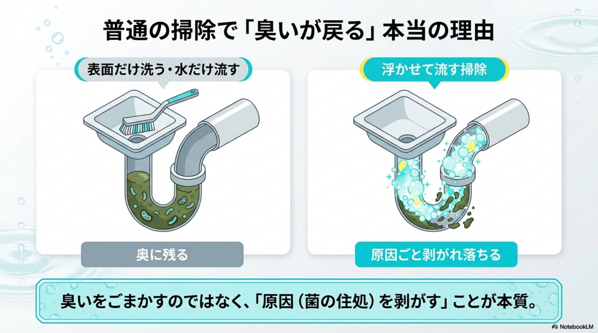 普通の掃除で臭いが戻る本当の理由 表面だけ洗うvs浮かせて流す掃除