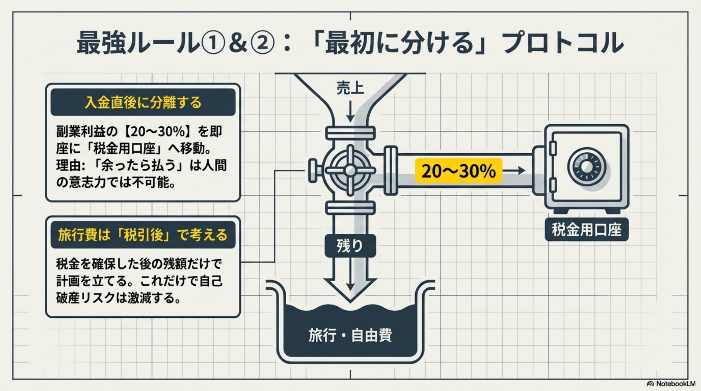 入金直後に副業利益の20から30パーセントを税金用口座へ分離するプロトコル