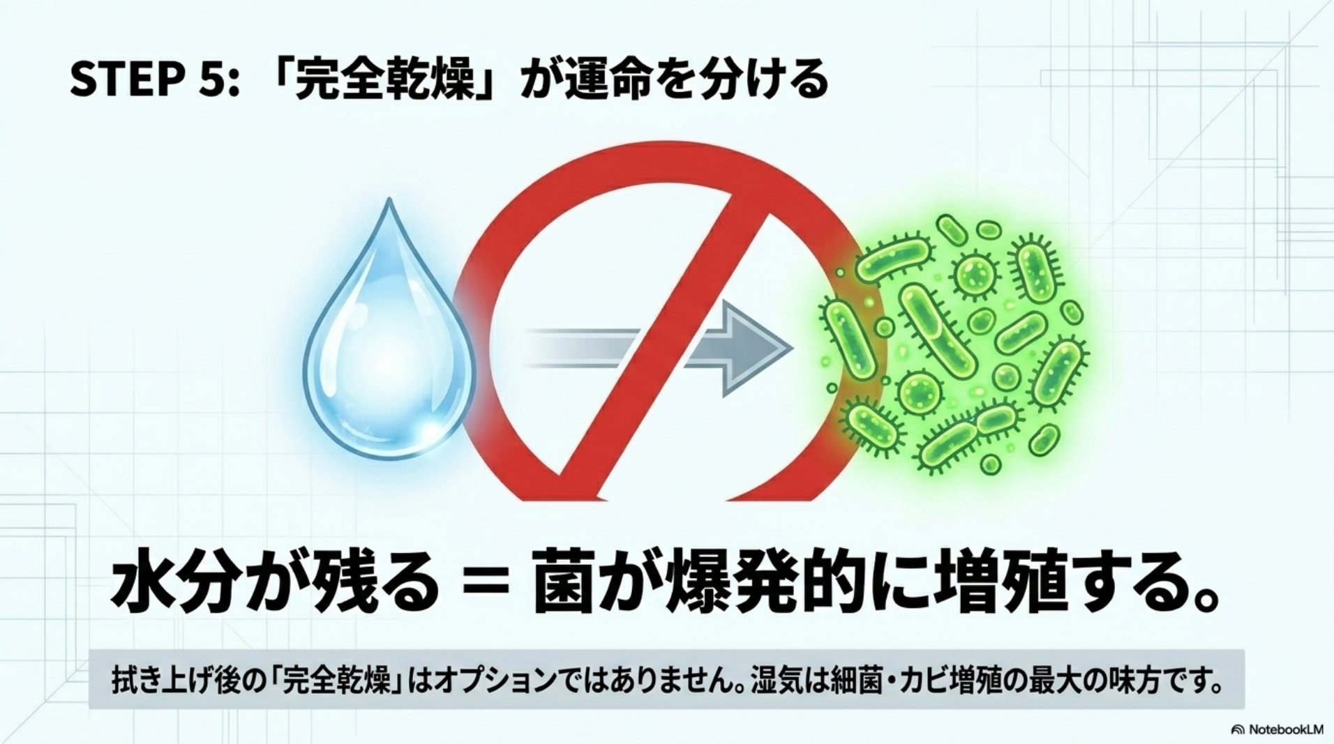 STEP5・完全乾燥が重要・水分が残ると菌が増殖する