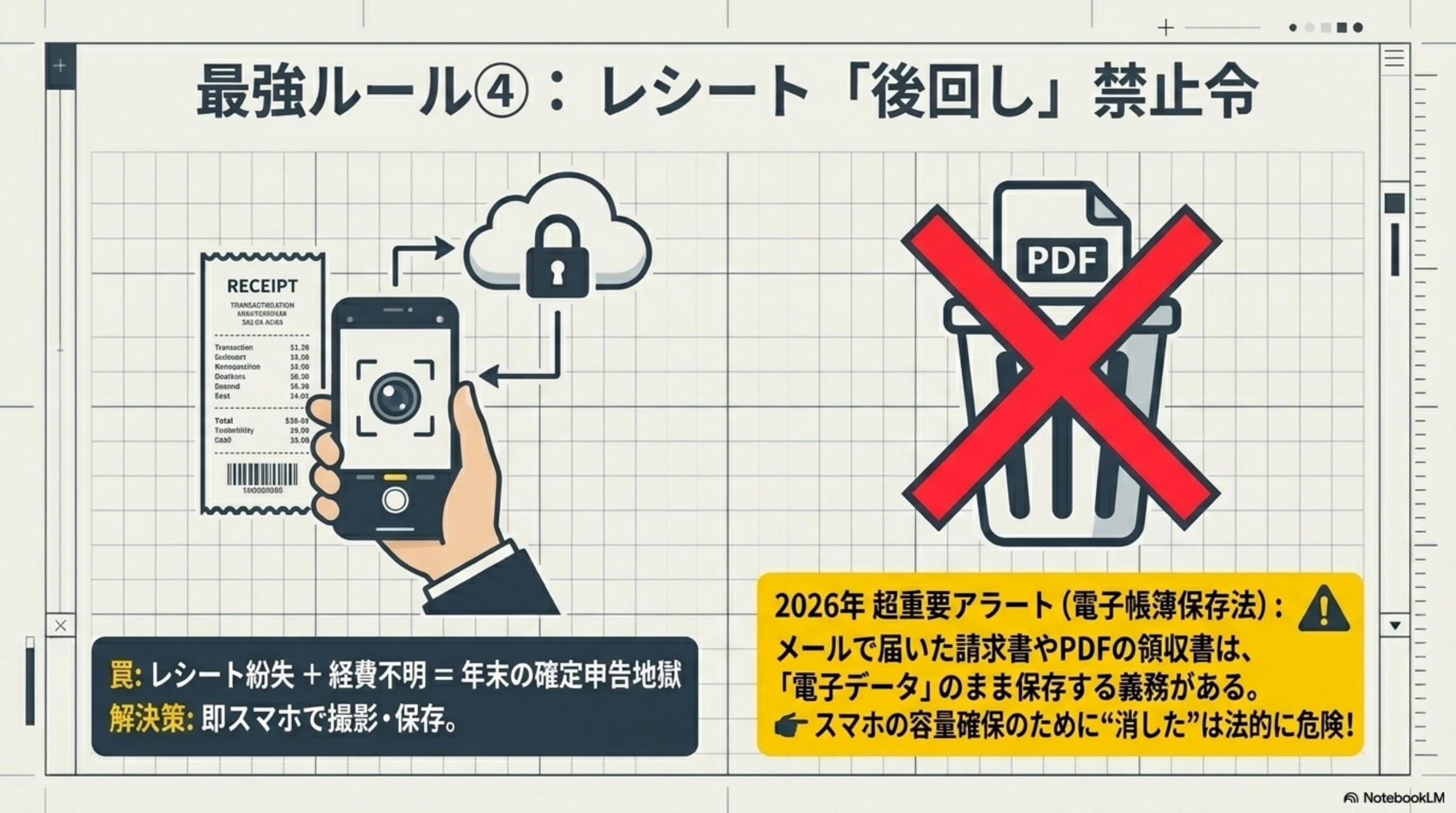 レシートは即スマホで撮影保存・電子データはそのまま保存が原則