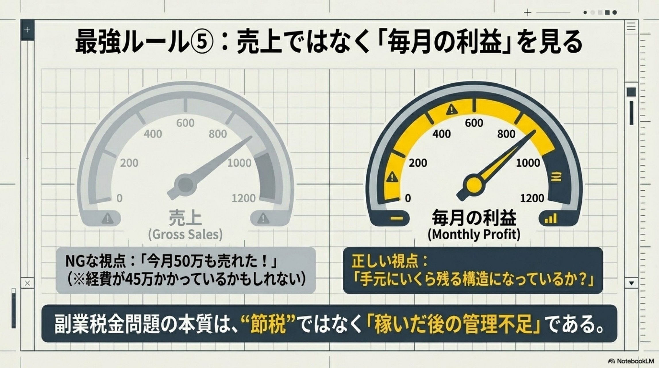 売上ではなく毎月の利益・手元にいくら残る構造かを見る