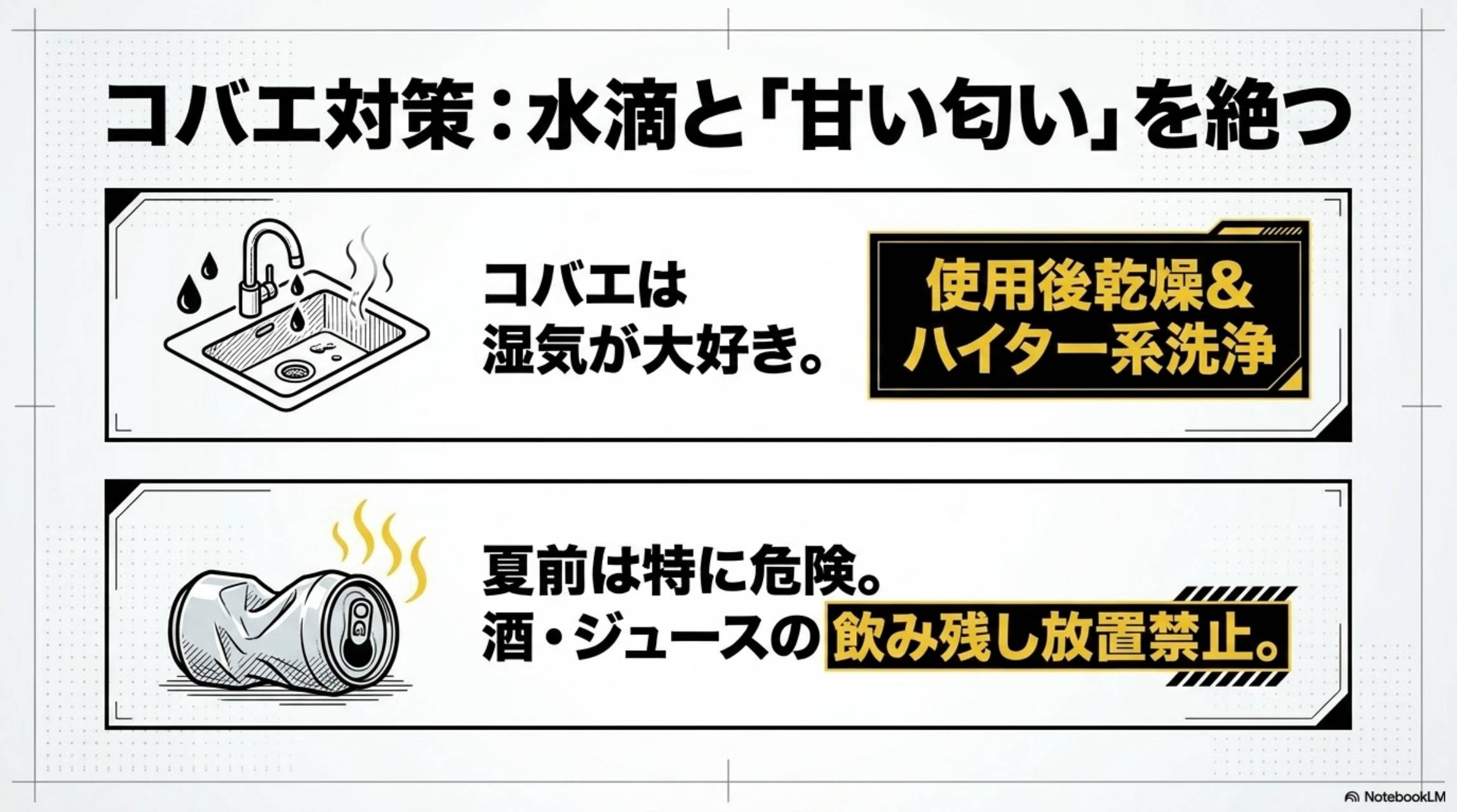 コバエ対策 水滴と甘い匂いを絶つ