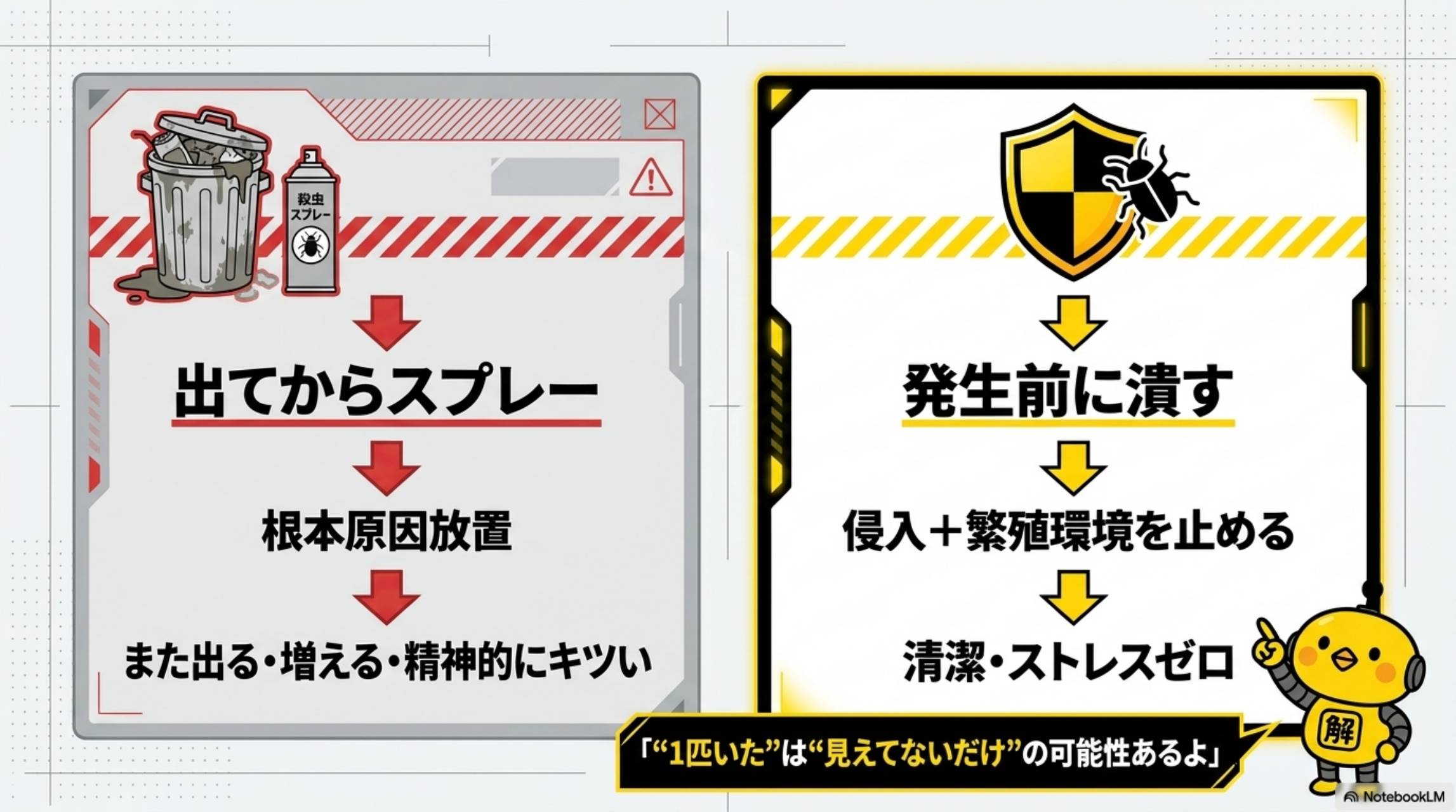 出てからスプレー vs 発生前に潰す 比較図