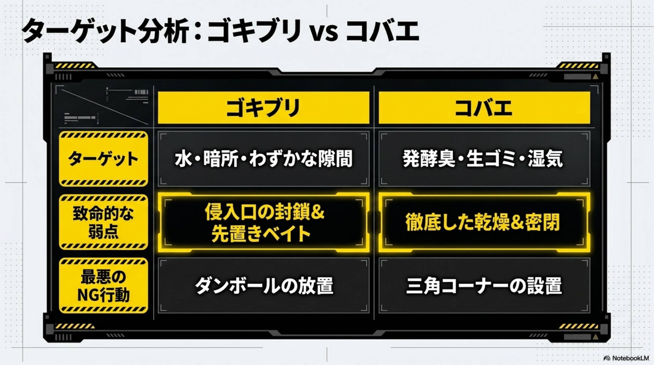 ターゲット分析 ゴキブリ vs コバエ