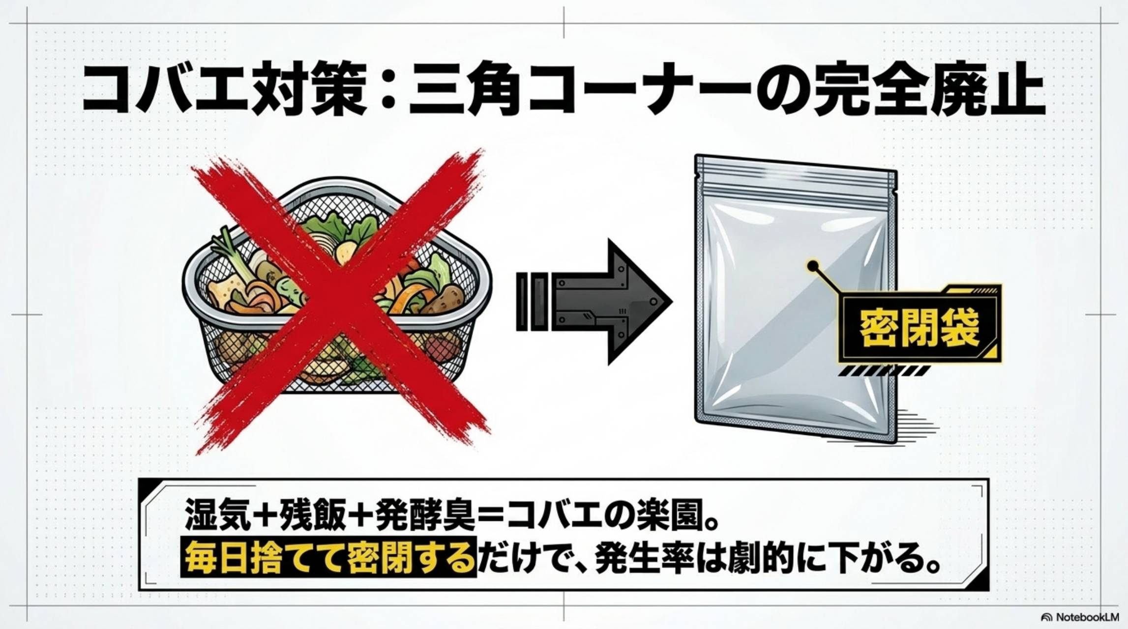 コバエ対策 三角コーナーの完全廃止