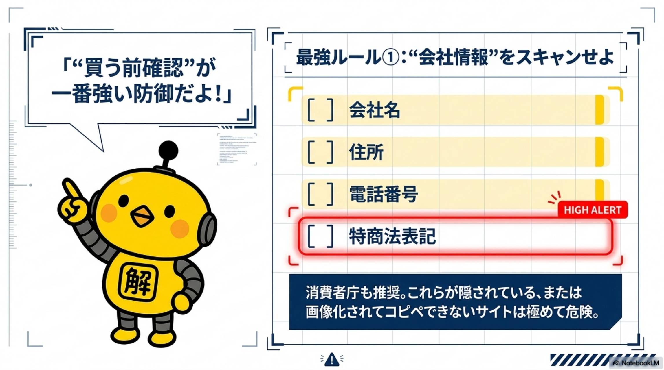 最強ルール① 会社情報をスキャンせよ 会社名・住所・電話番号・特商法表記