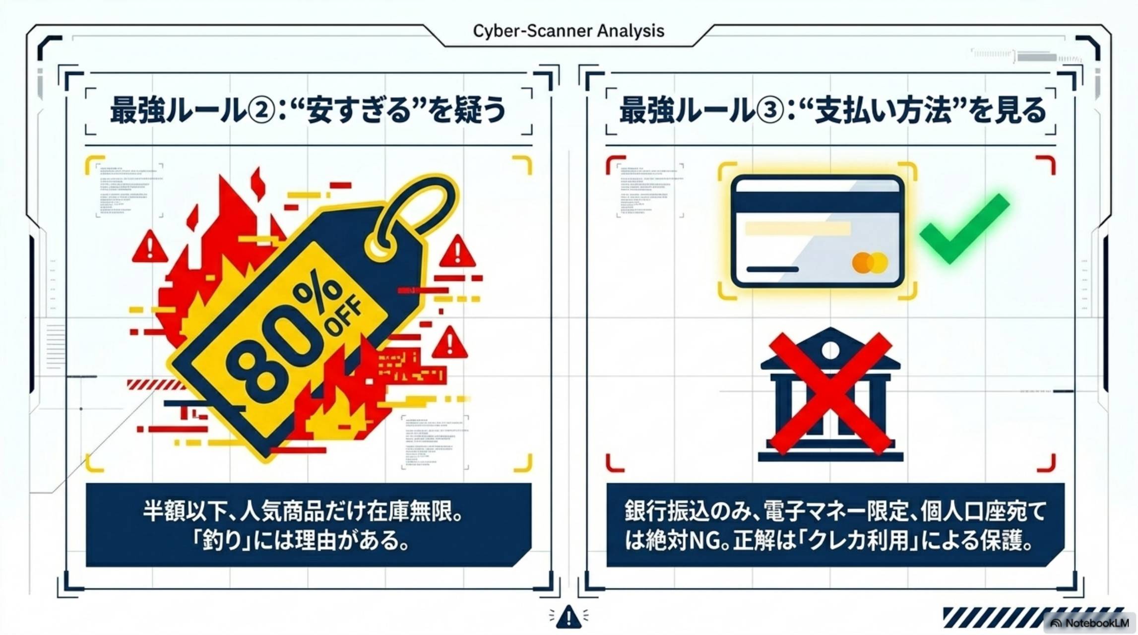最強ルール②安すぎるを疑う 最強ルール③支払い方法を見る クレカ利用が正解