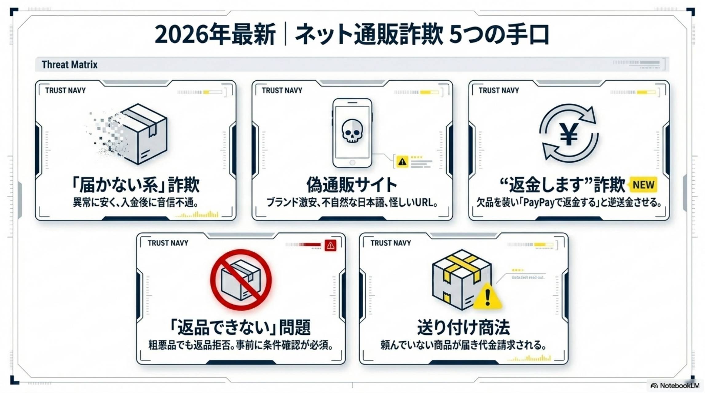 2026年最新 ネット通販詐欺5つの手口 届かない系・偽通販・返金詐欺・返品不可・送り付け
