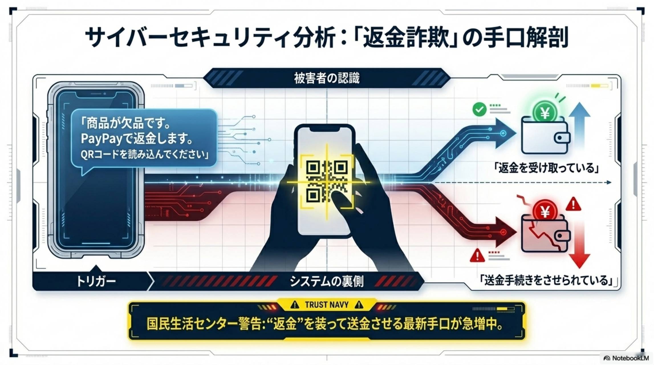 返金詐欺の手口解剖 被害者の認識vs実態 QRコードで送金させられる