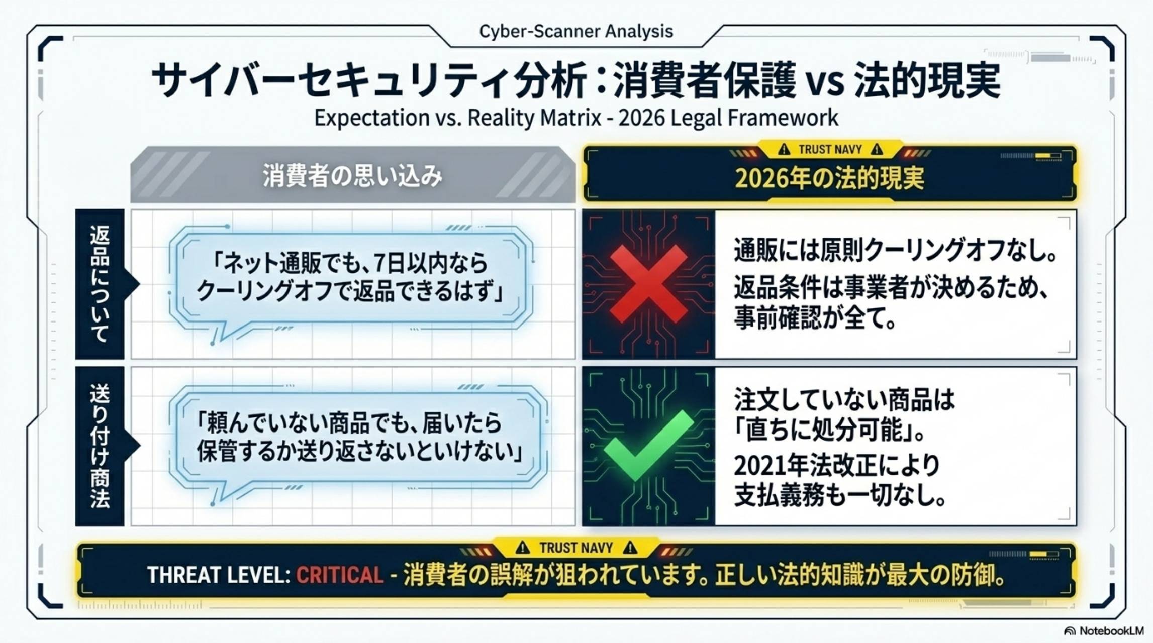 消費者保護vs法的現実 通販クーリングオフなし・送り付け商法は即処分可能