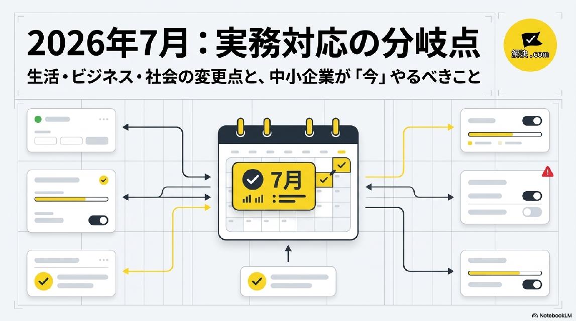 2026年7月：実務対応の分岐点。生活・ビジネス・社会の変更点と、中小企業が「今」やるべきこと。解決ドットコム提供。