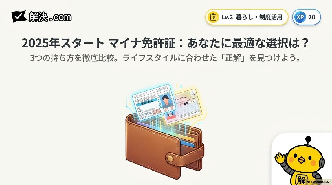 2025年スタート マイナ免許証：あなたに最適な選択は？3つの持ち方を徹底比較。ライフスタイルに合わせた『正解』を見つけよう｜解決.com