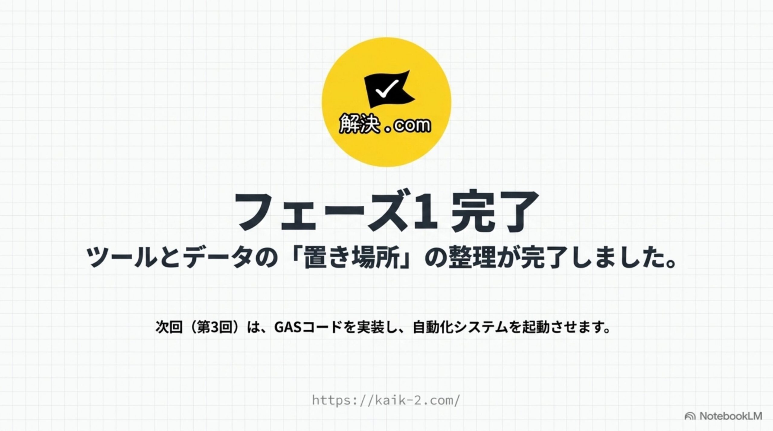 フェーズ1完了 ツールとデータの置き場所の整理が完了 次回第3回はGASコードを実装し自動化システムを起動させます