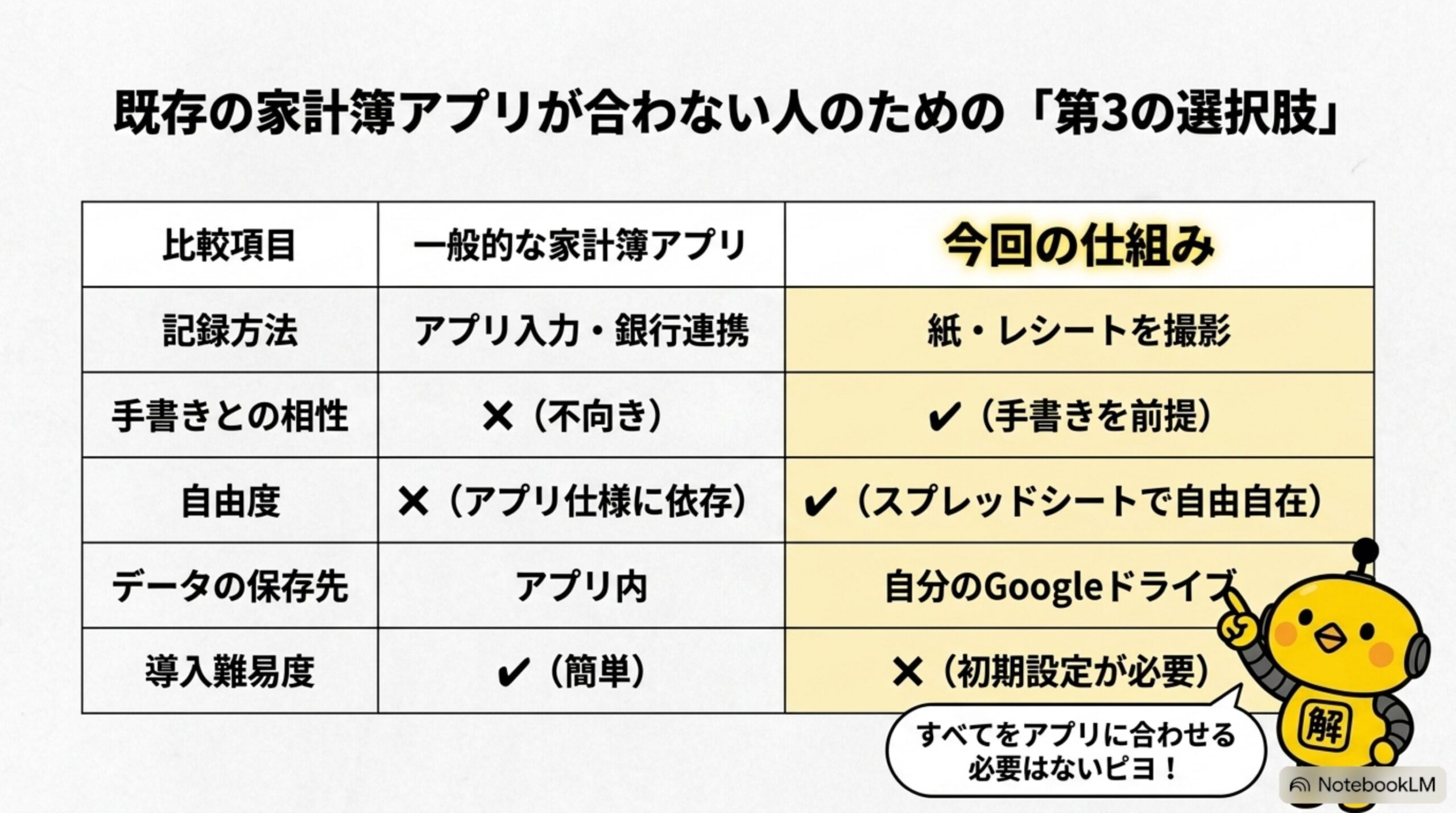 既存の家計簿アプリが合わない人のための第3の選択肢 比較表