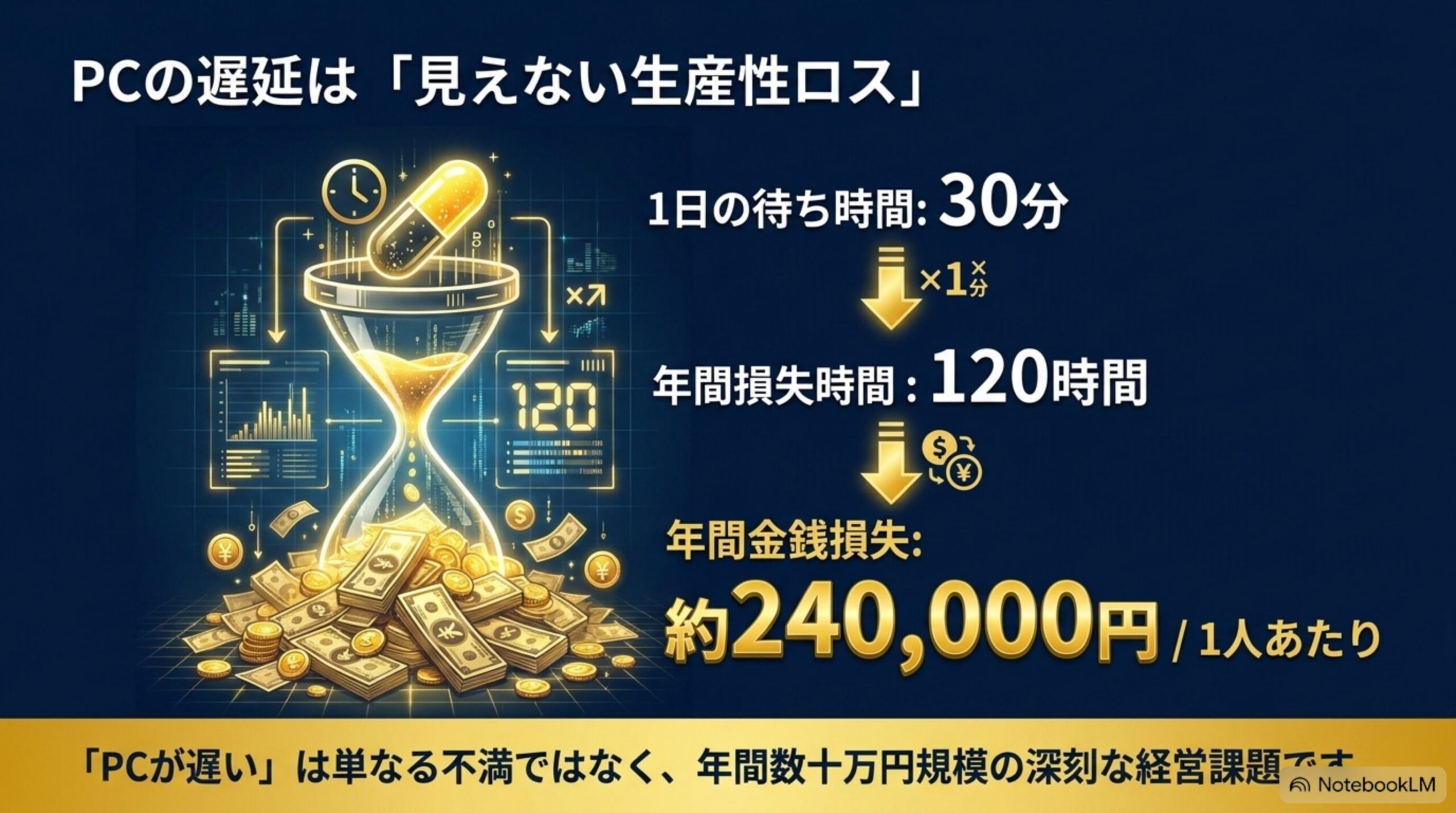 PCの遅延による年間120時間・約24万円の見えない生産性ロス