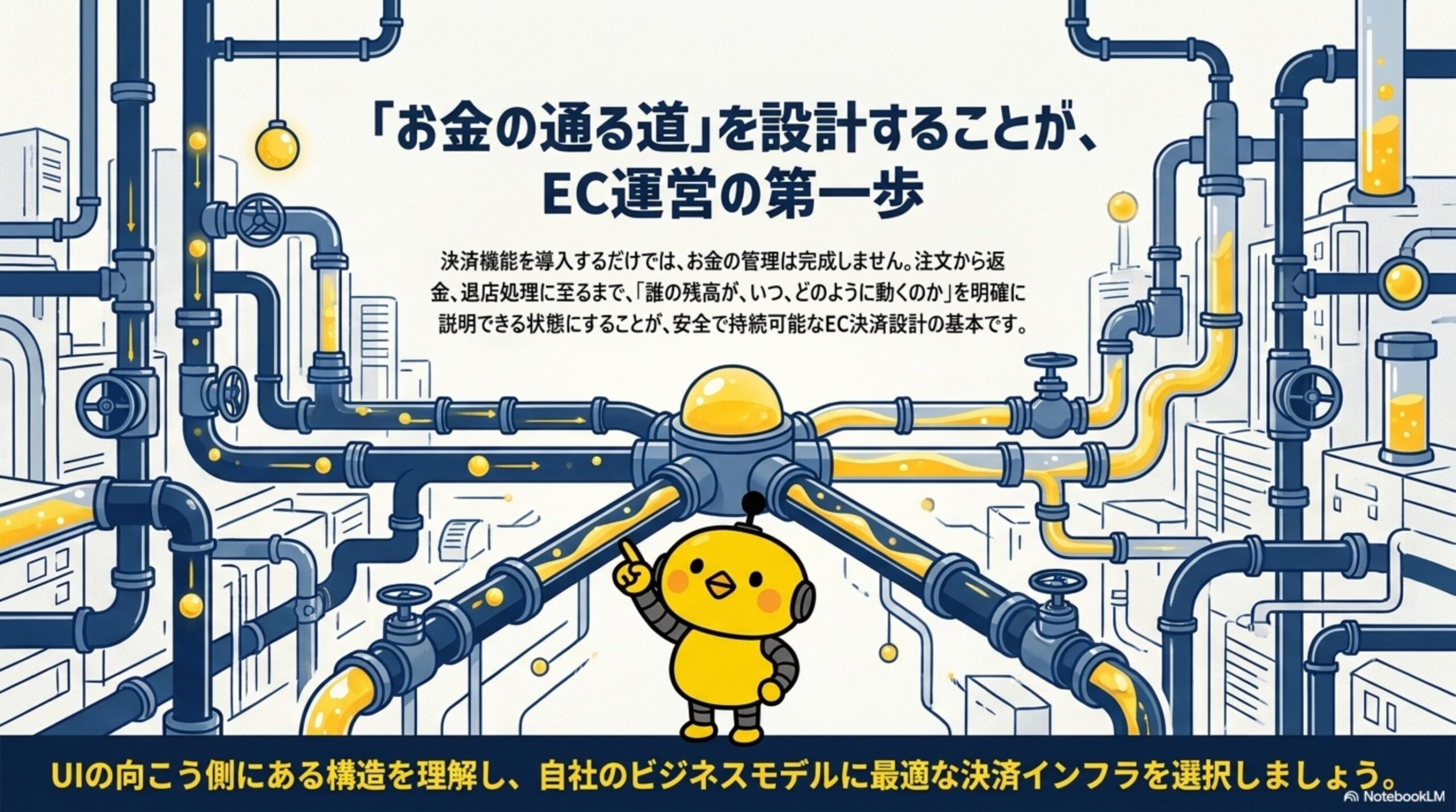 「お金の通る道」を設計することが、EC運営の第一歩。決済機能を導入するだけでは、お金の管理は完成しません。注文から返金、退店処理に至るまで、「誰の残高が、いつ、どのように動くのか」を明確に説明できる状態にすることが、安全で持続可能なEC決済設計の基本です。UIの向こう側にある構造を理解し、自社のビジネスモデルに最適な決済インフラを選択しましょう