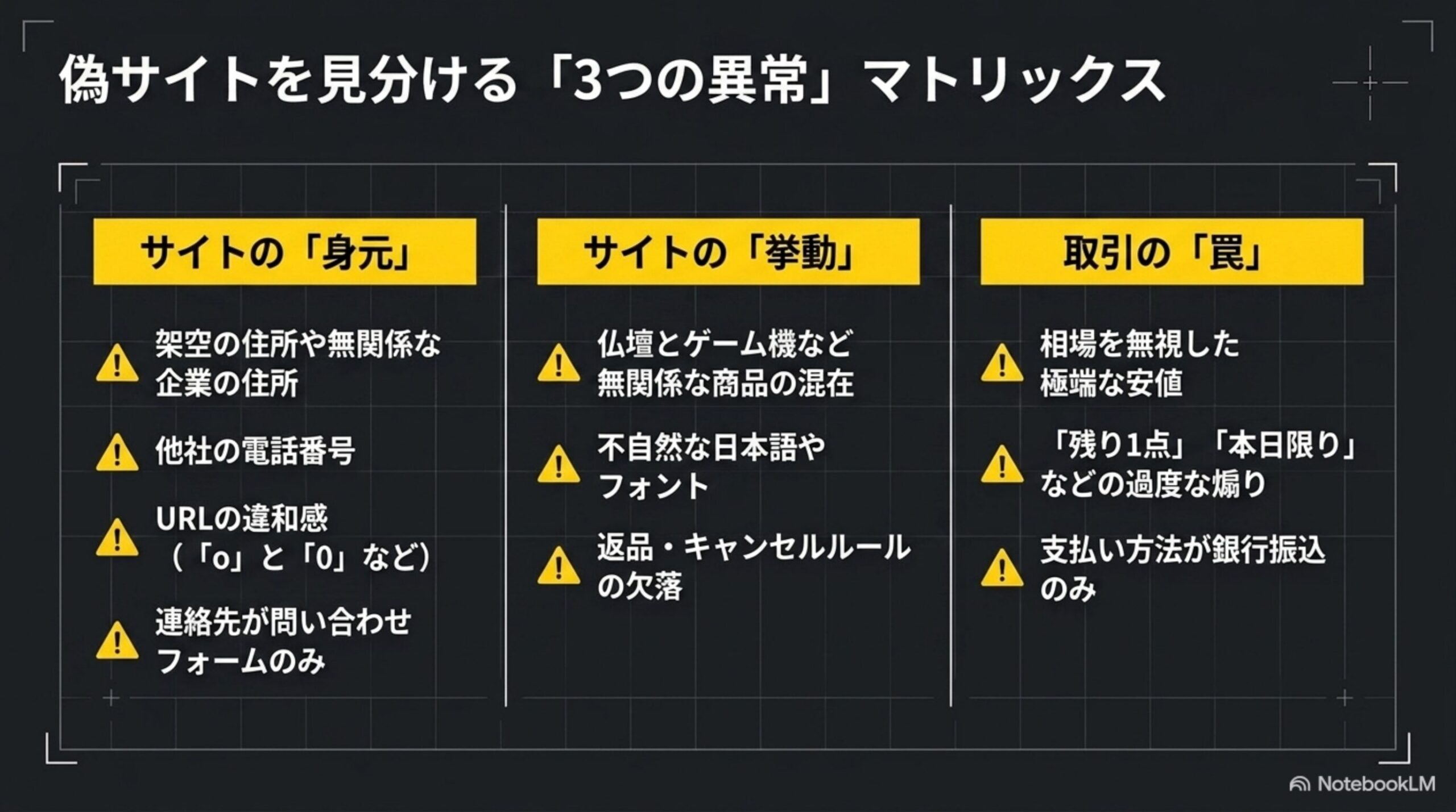 偽サイトを見分ける3つの異常マトリックス：身元・挙動・取引の罠