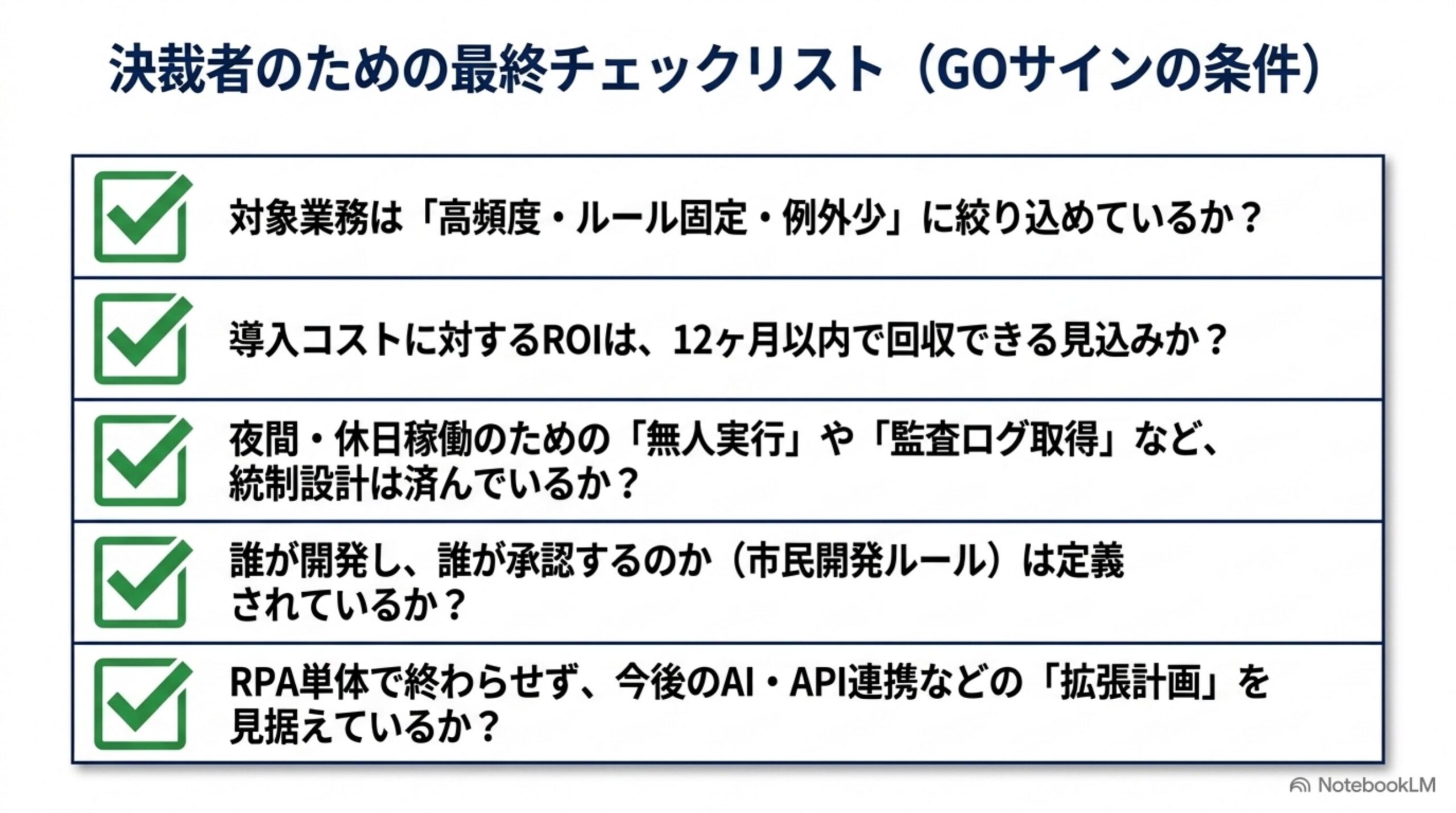 RPA導入決裁前の最終チェックリスト