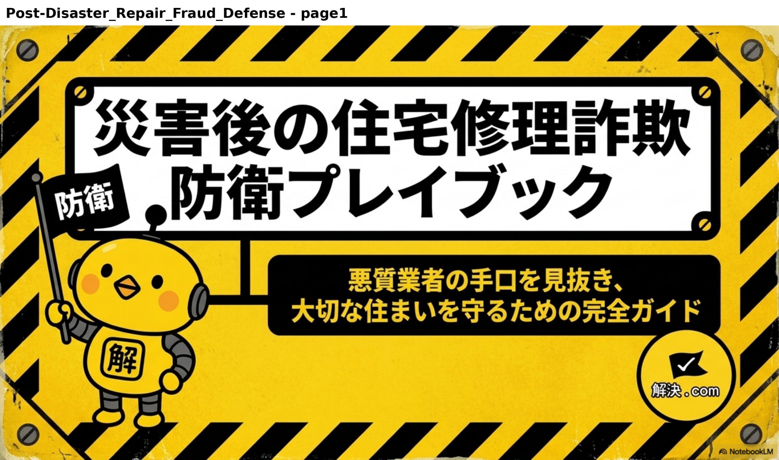 災害後の住宅修理詐欺 防衛プレイブック。悪質業者の手口を見抜き、大切な住まいを守るための完全ガイド｜解決.com