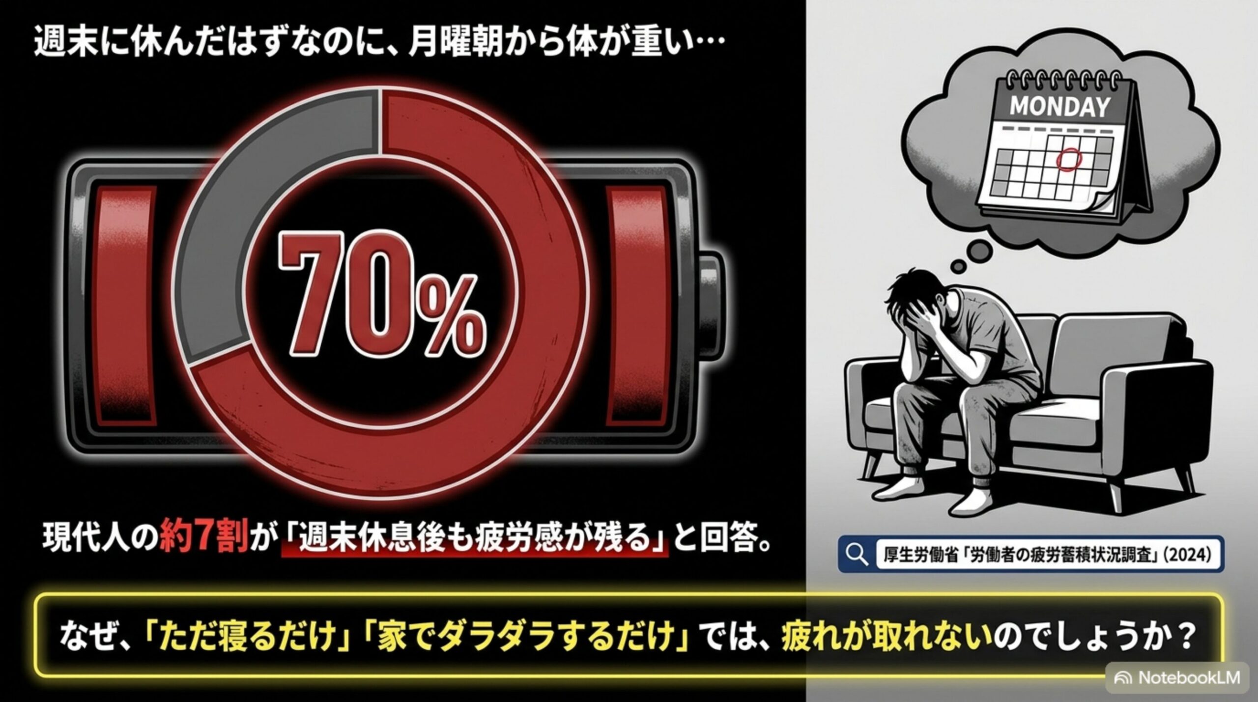 週末に休んでも疲労感が残る人が約7割という現実