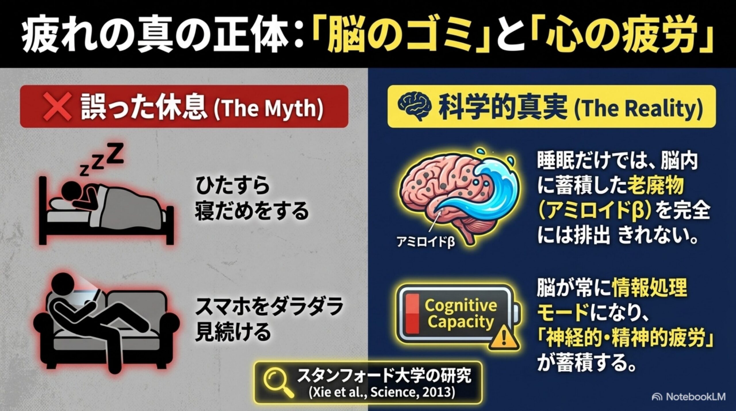 疲れの正体である脳の老廃物と情報処理による心の疲労