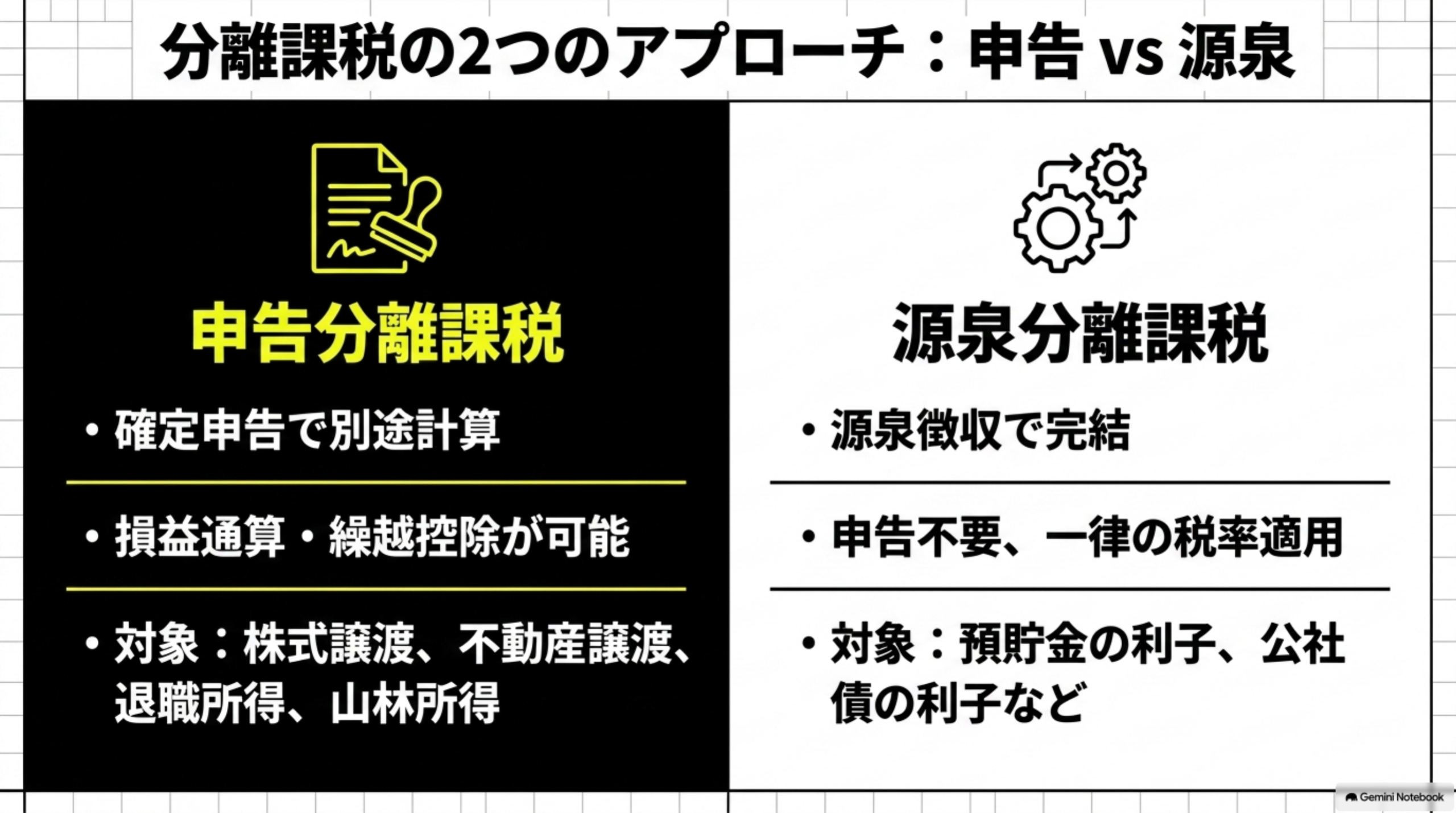 申告分離課税と源泉分離課税の違い