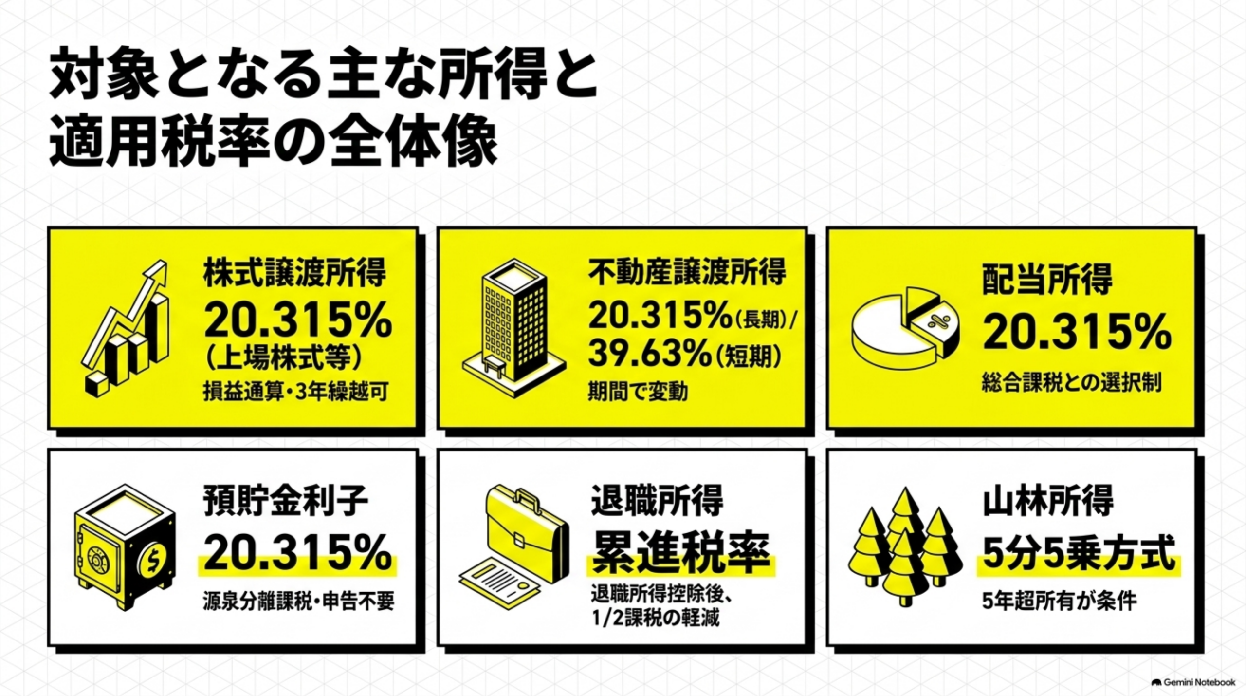 分離課税の対象となる主な所得と適用税率