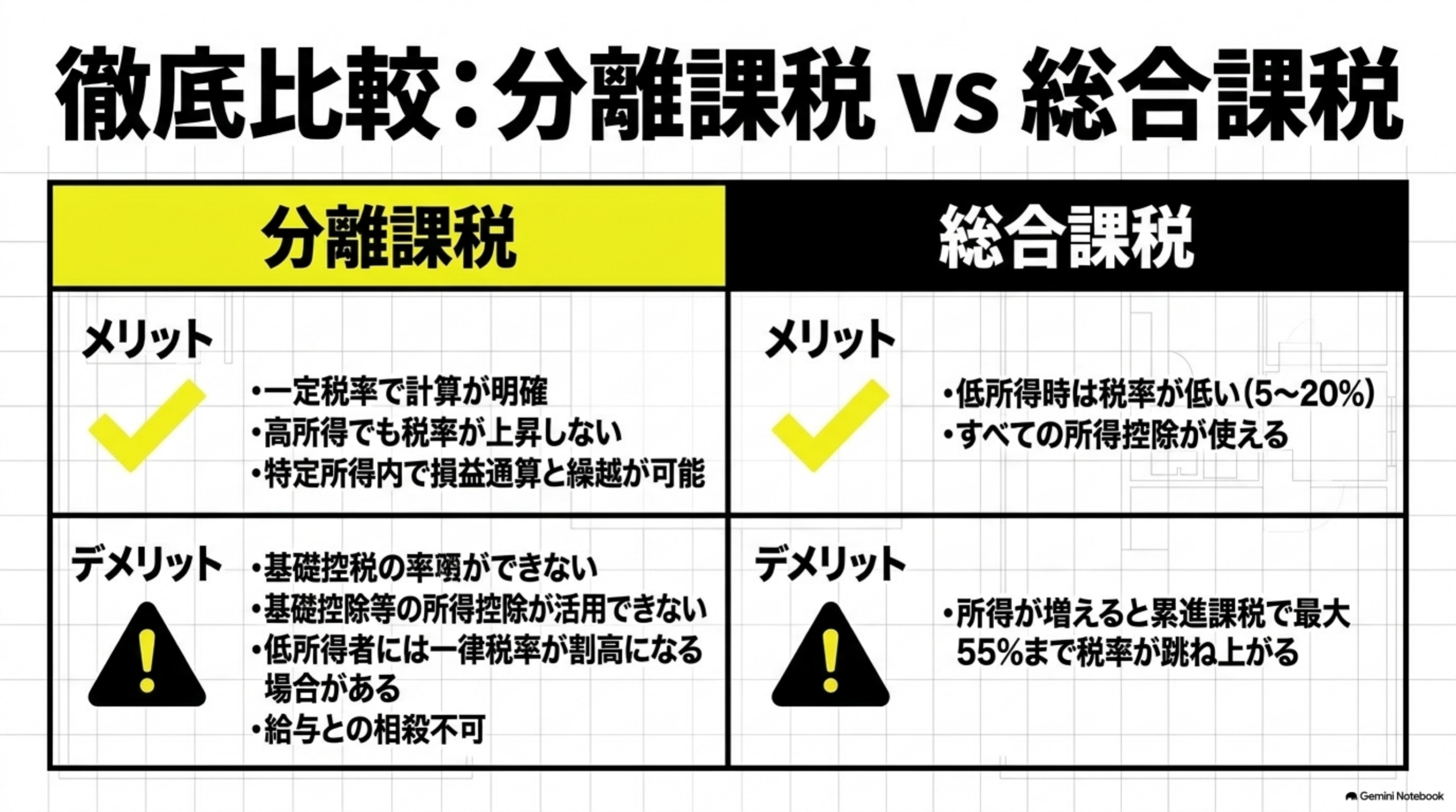 分離課税と総合課税のメリットとデメリット比較