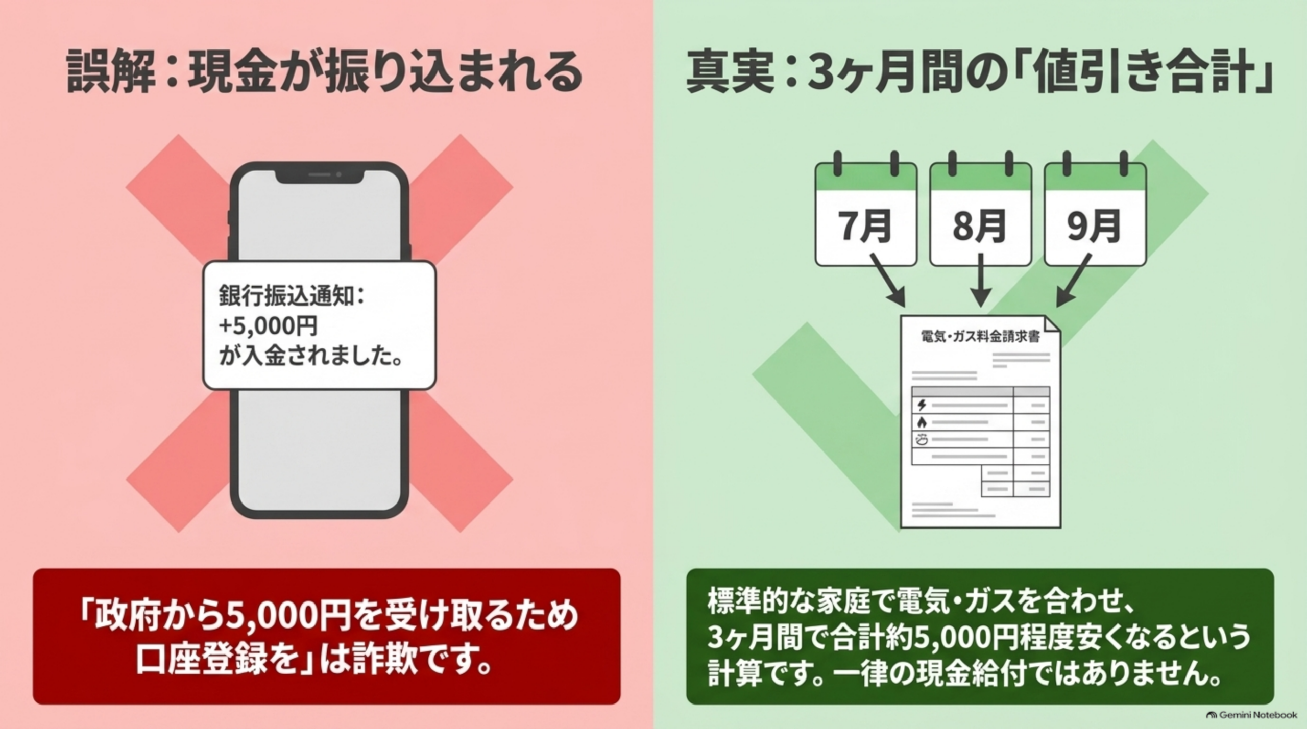 誤解：現金が振り込まれる、真実：3ヶ月間の値引き合計