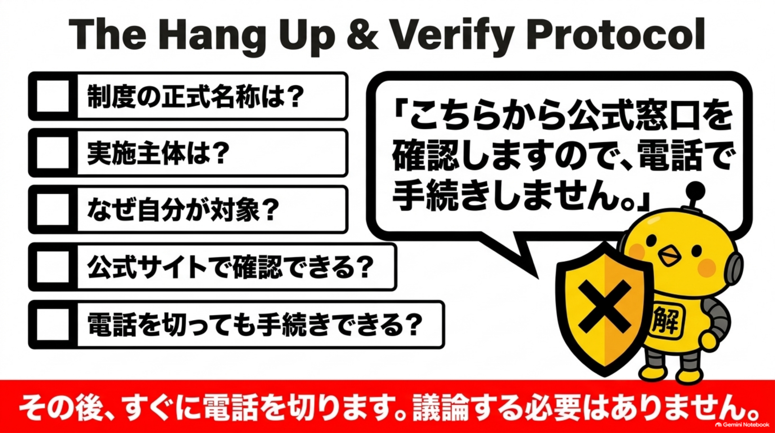 The Hang Up and Verify Protocol、制度の正式名称・実施主体・対象条件・公式サイト・電話を切っても手続きできるか