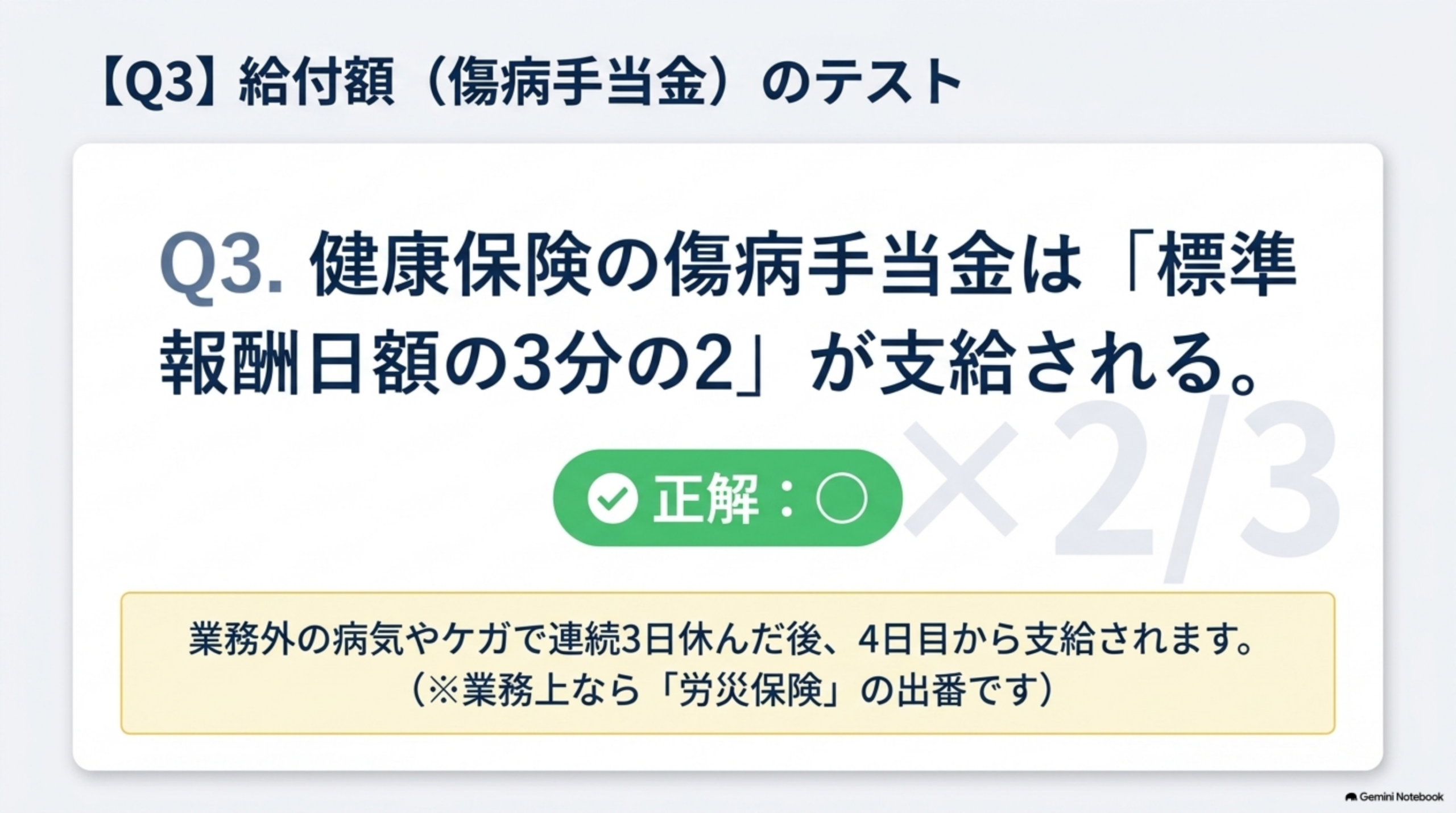 Q3 傷病手当金は標準報酬日額の3分の2