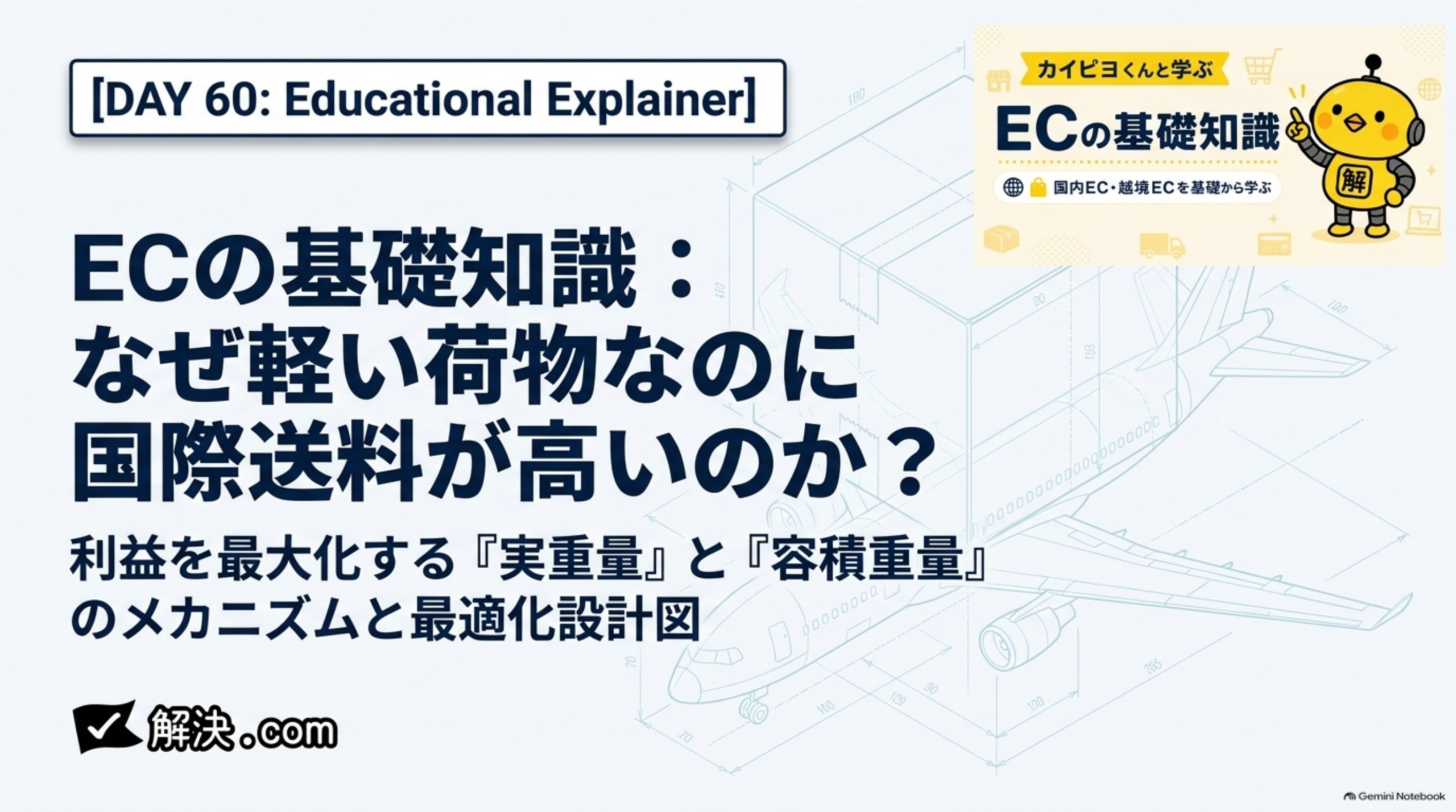 ECの基礎知識：なぜ軽い荷物なのに国際送料が高いのか？利益を最大化する実重量と容積重量のメカニズムと最適化設計図（DAY60）