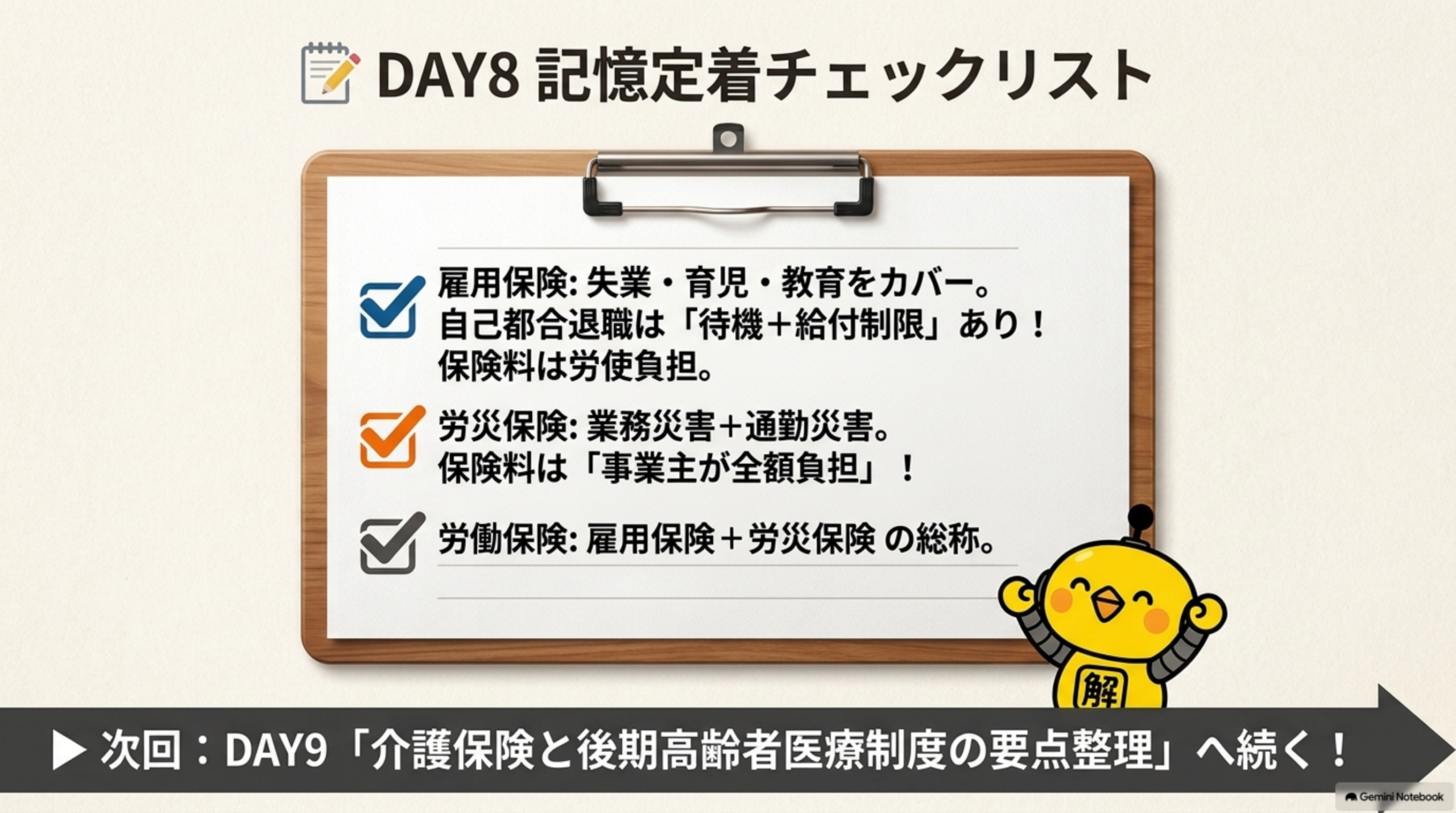 DAY8雇用保険と労災保険の記憶定着チェックリスト