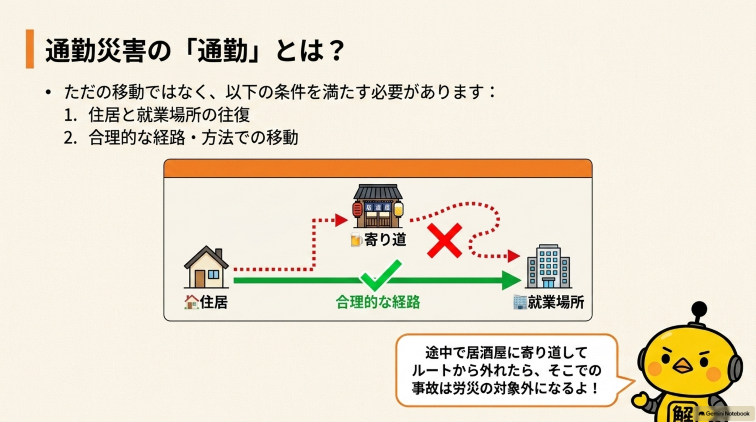 労災保険における合理的な通勤経路の考え方